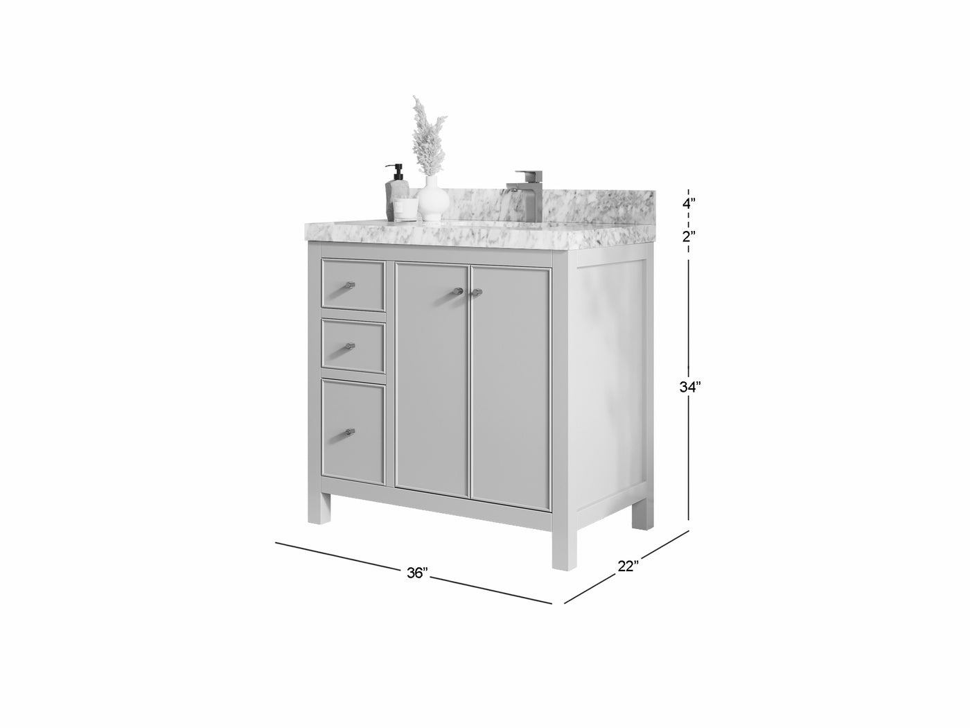Chicago 36 in. W x 22 in. D Right Offset Sink Bathroom Vanity