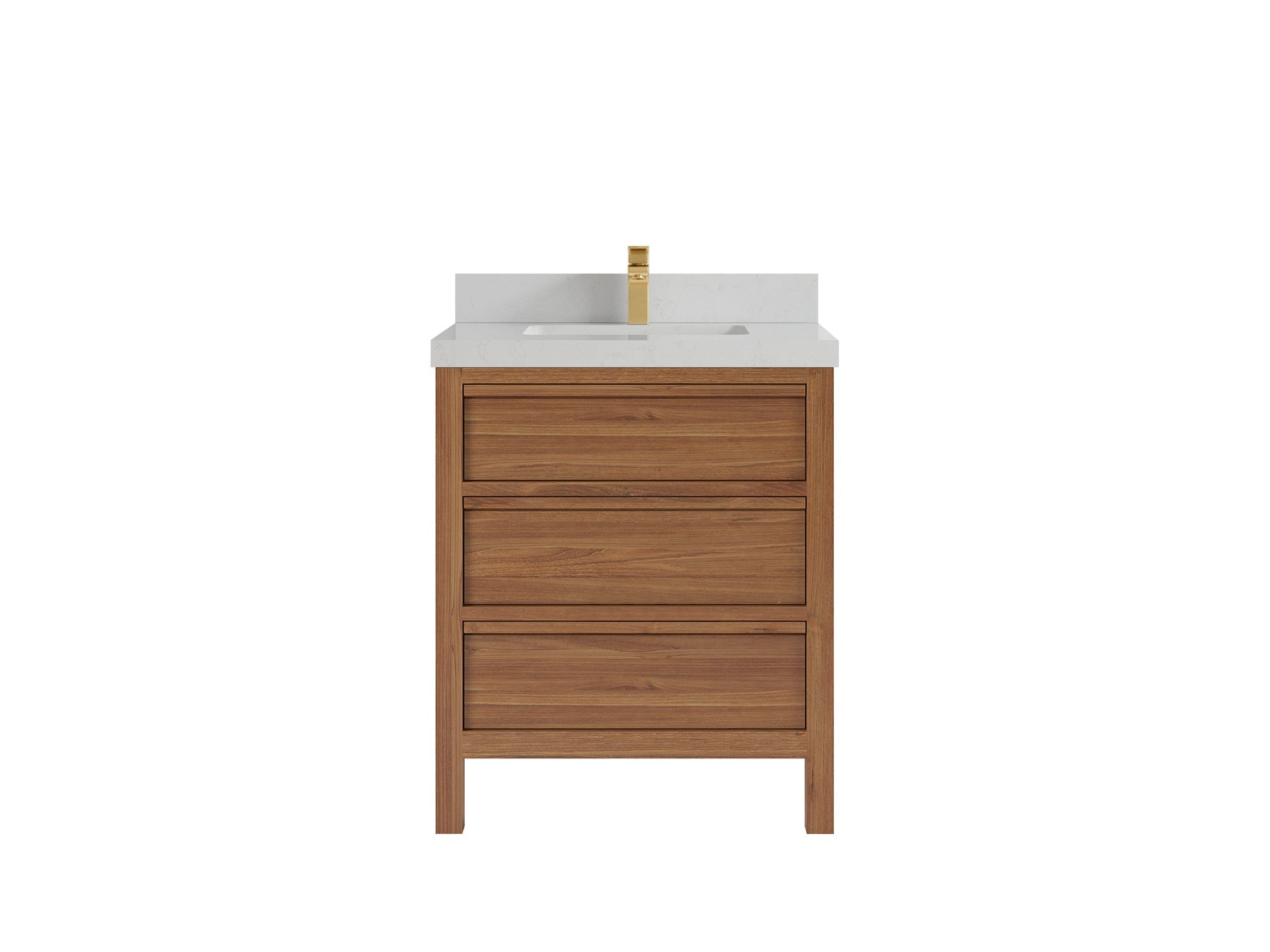 Elizabeth Teak 30 in. W x 22 in. D Single Sink Bathroom Vanity in Dark Natural with 2 in Carrara Quartz Countertop