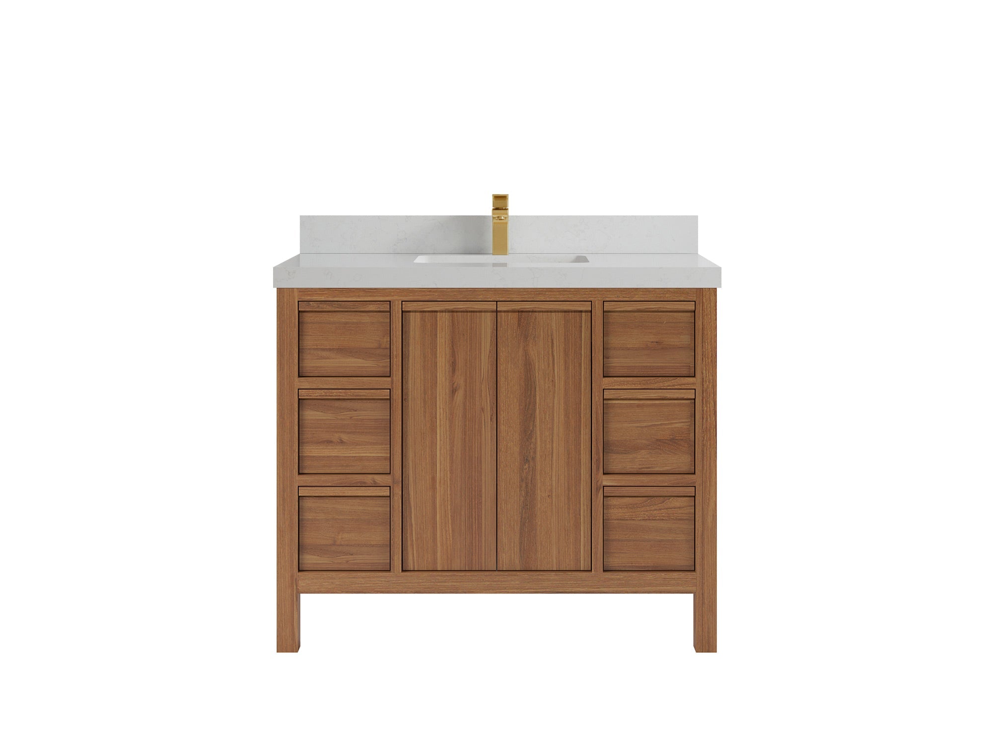 Elizabeth Teak 42 in. W x 22 in. D Single Sink Bathroom Vanity in Dark Natural with 2 in Carrara Quartz Countertop