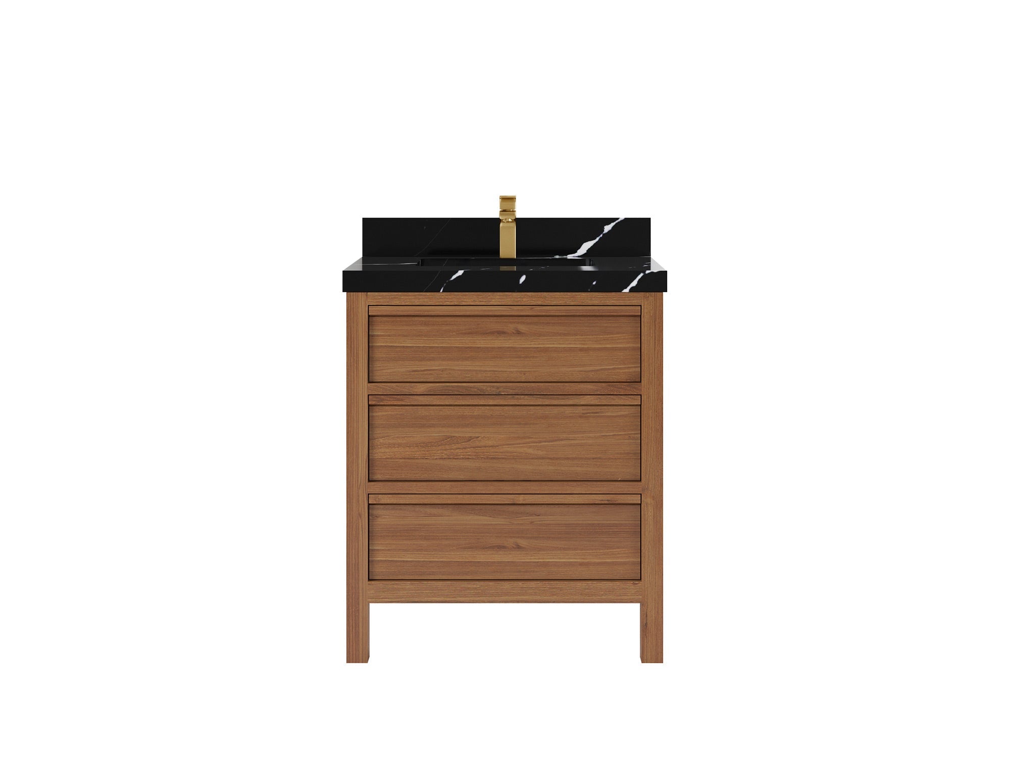 Elizabeth Teak 30 in. W x 22 in. D Single Sink Bathroom Vanity in Dark Natural with 2 in Calacatta Black Quartz Countertop