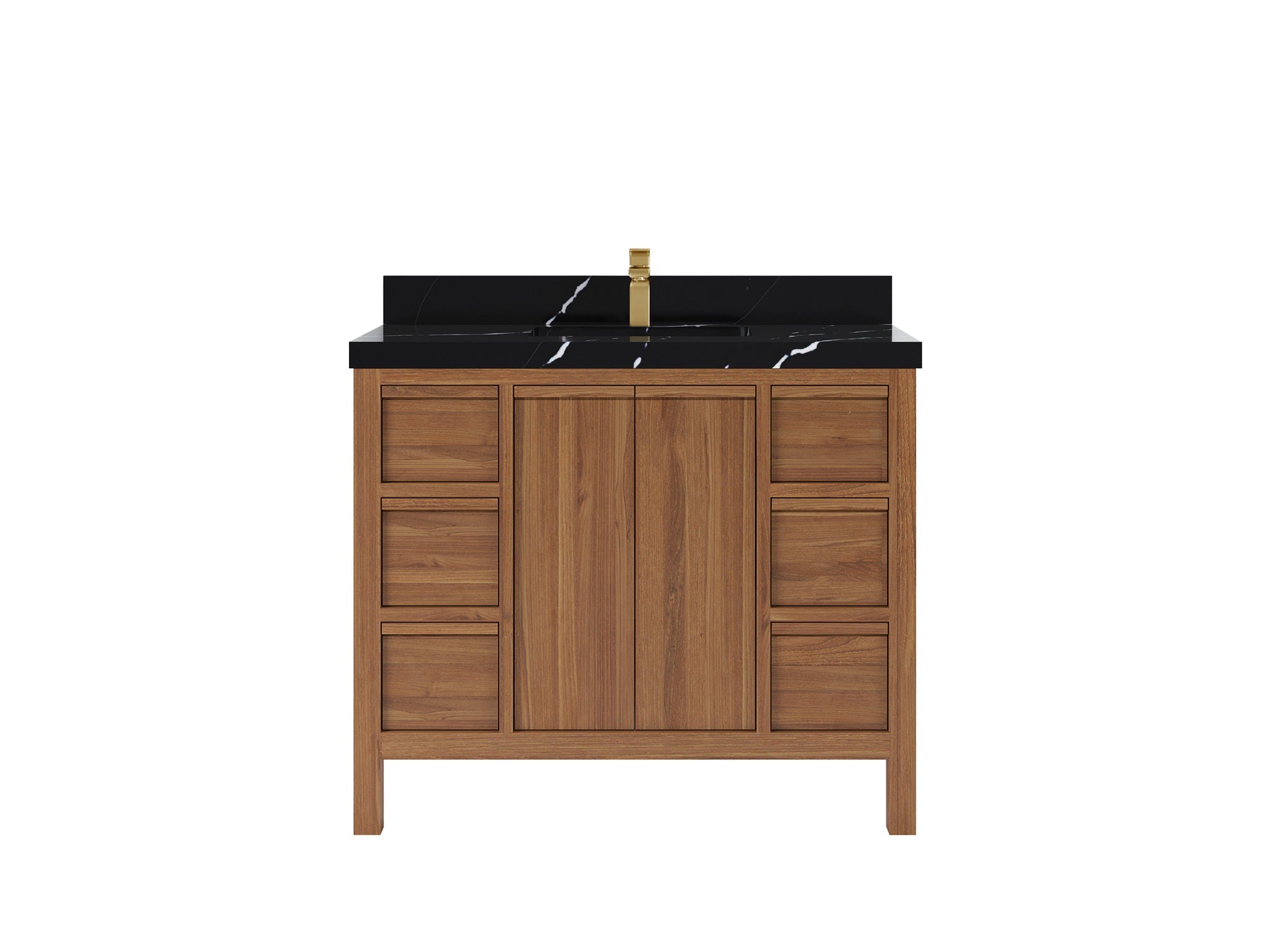 Elizabeth Teak 42 in. W x 22 in. D Single Sink Bathroom Vanity in Dark Natural with 2 in Calacatta Black Quartz Countertop
