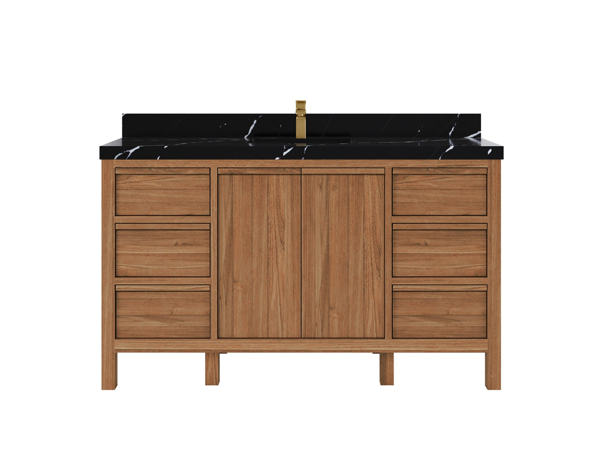 Elizabeth Teak 60 in. W x 22 in. D Single Sink Bathroom Vanity in Dark Natural with 2 in Calacatta Black Quartz Countertop