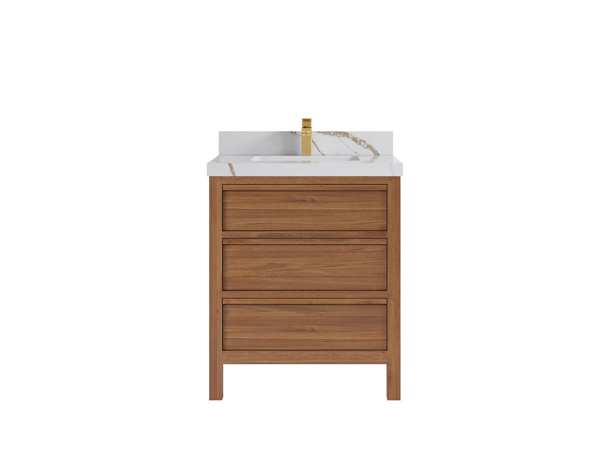Elizabeth Teak 30 in. W x 22 in. D Single Sink Bathroom Vanity in Dark Natural with 2 in Calacatta Gold Quartz Countertop