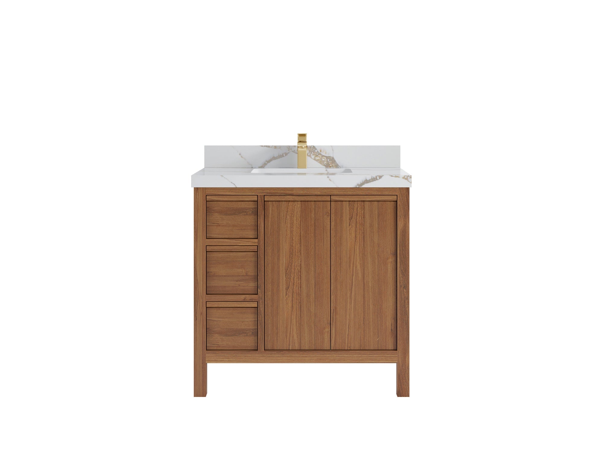 Elizabeth Teak 36 Right Offset in. W x 22 in. D Center Sink Bathroom Vanity in Dark Natural with 2 in Calacatta Gold Quartz Countertop