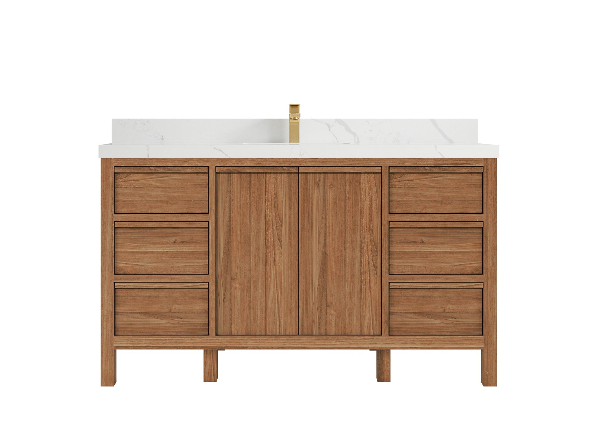 Elizabeth Teak 60 in. W x 22 in. D Single Sink Bathroom Vanity in Dark Natural with 2 in Calacatta Laza Quartz Countertop