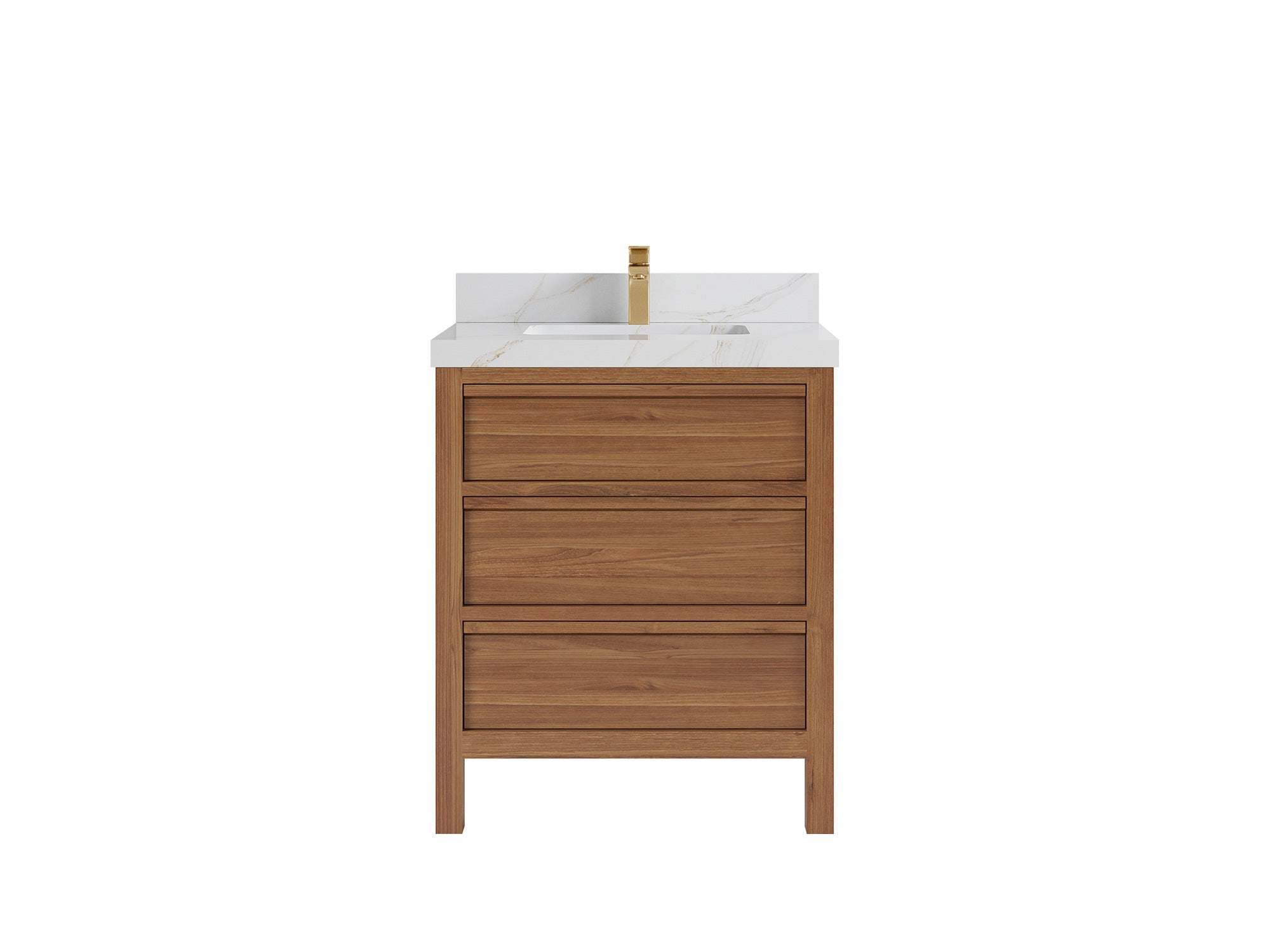 Elizabeth Teak 30 in. W x 22 in. D Single Sink Bathroom Vanity in Dark Natural with 2 in Calacatta Sienna Quartz Countertop