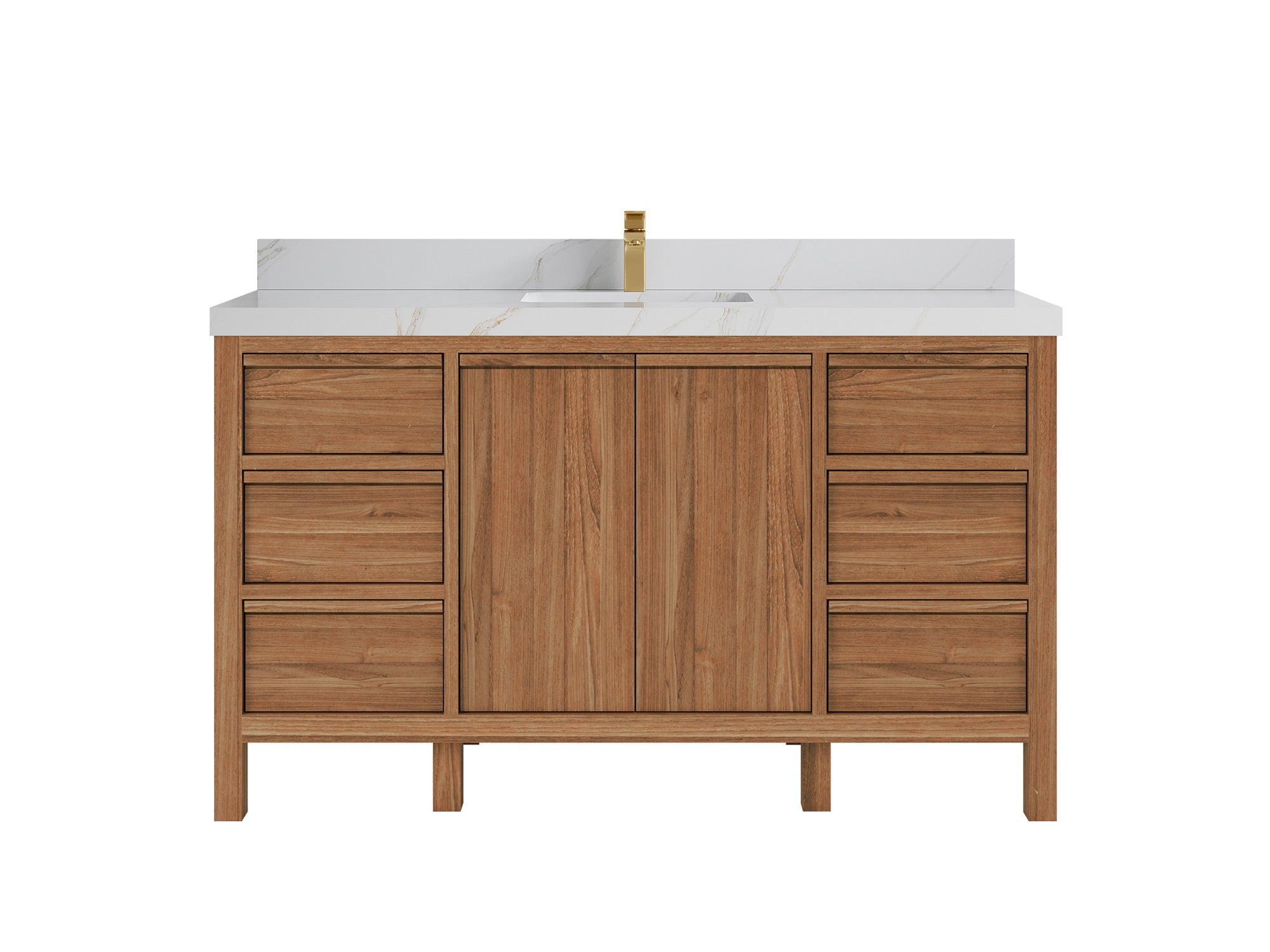 Elizabeth Teak 60 in. W x 22 in. D Single Sink Bathroom Vanity in Dark Natural with 2 in Calacatta Sienna Quartz Countertop