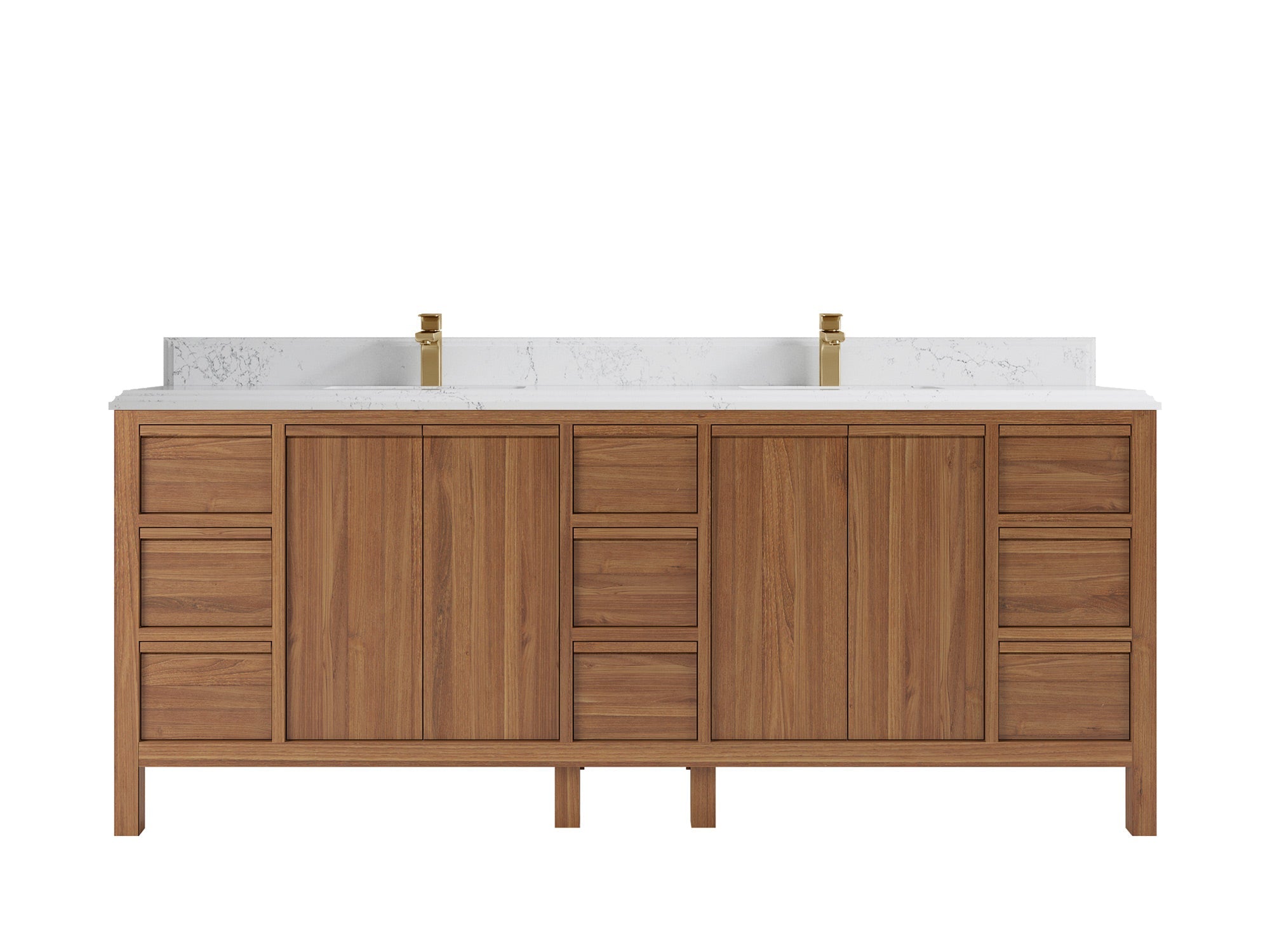 Elizabeth Teak 84 in. W x 22 in. D Double Sink Bathroom Vanity in Dark Natural with 1.5 in Double Cove Empira Quartz Countertop