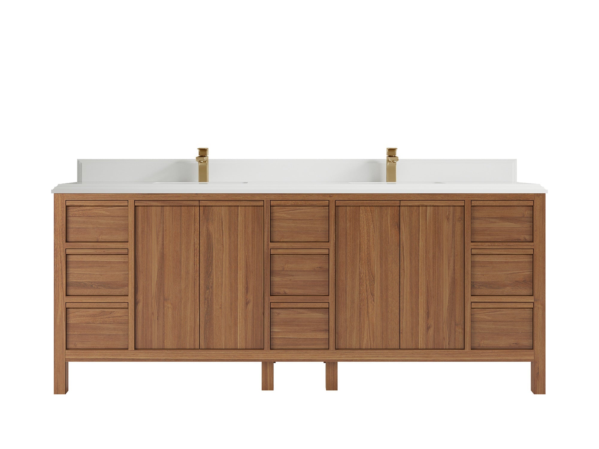 Elizabeth Teak 84 in. W x 22 in. D Double Sink Bathroom Vanity in Dark Natural with 1.5 in Double Cove White Quartz Countertop
