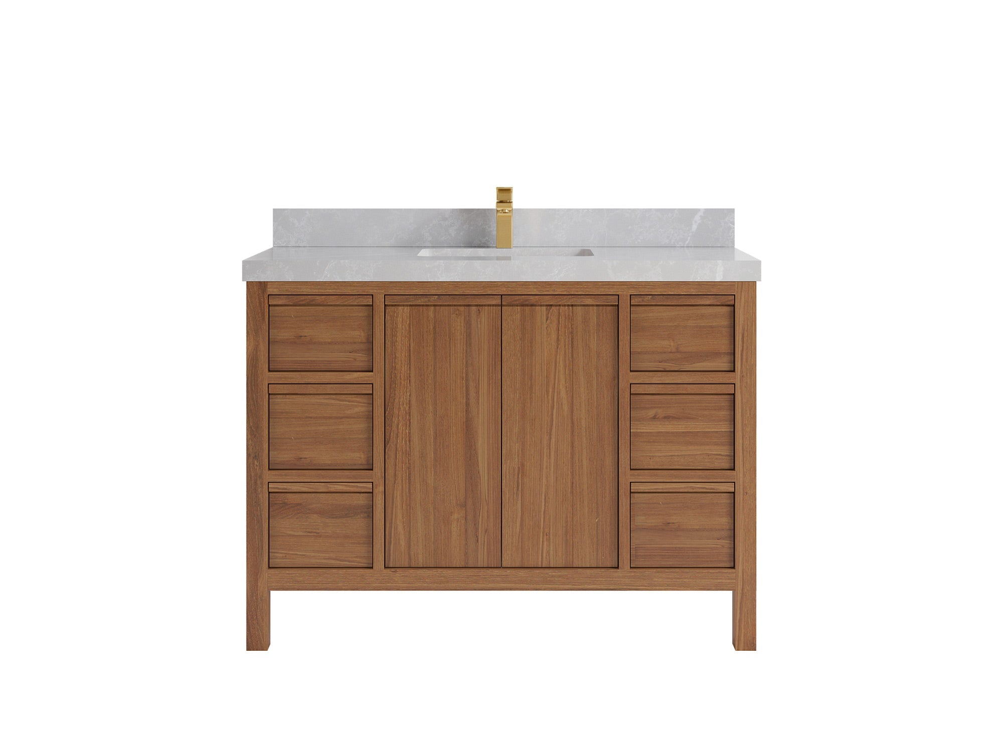 Elizabeth Teak 48 in. W x 22 in. D Single Sink Bathroom Vanity in Dark Natural with 2 in Pearl Light Gray Quartz Countertop