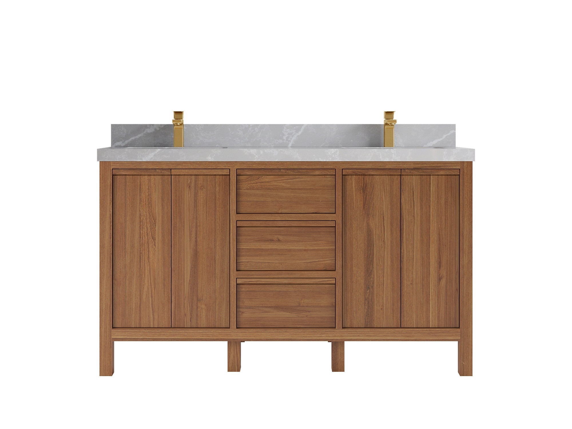 Elizabeth Teak 60 in. W x 22 in. D Double Sink Bathroom Vanity in Dark Natural with 2 in Pearl Light Gray Quartz Countertop