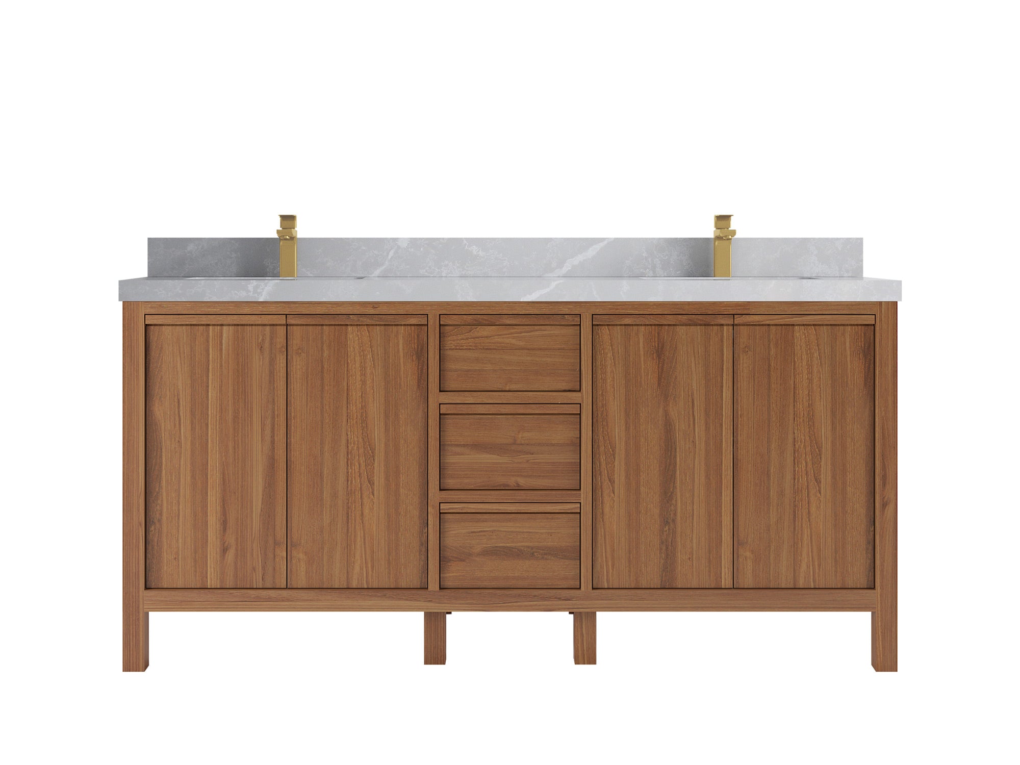 Elizabeth Teak 72 in. W x 22 in. D Double Sink Bathroom Vanity in Dark Natural with 2 in Pearl Light Gray Quartz Countertop