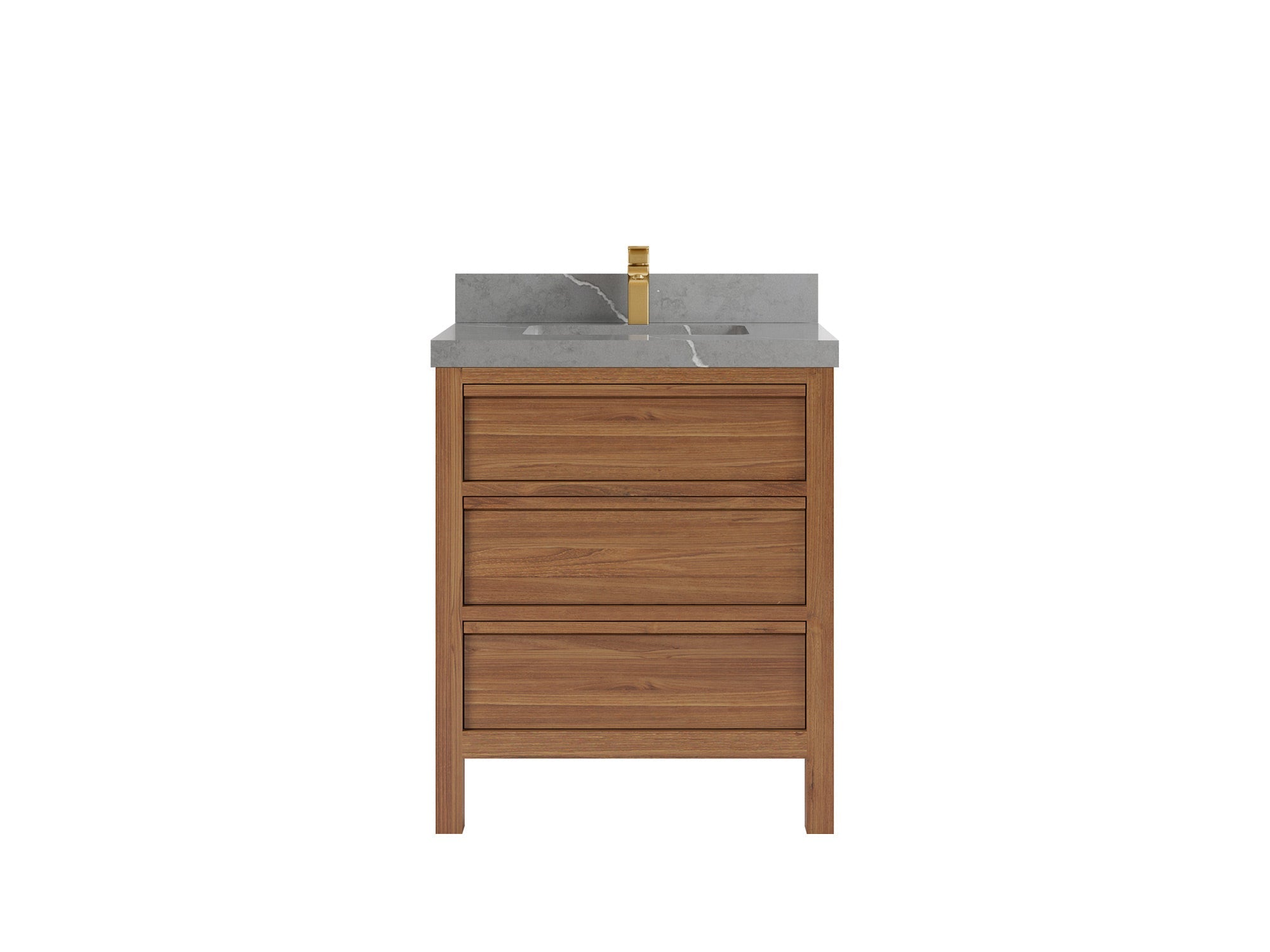 Elizabeth Teak 30 in. W x 22 in. D Single Sink Bathroom Vanity in Dark Natural with 2 in Piatra Gray Quartz Countertop
