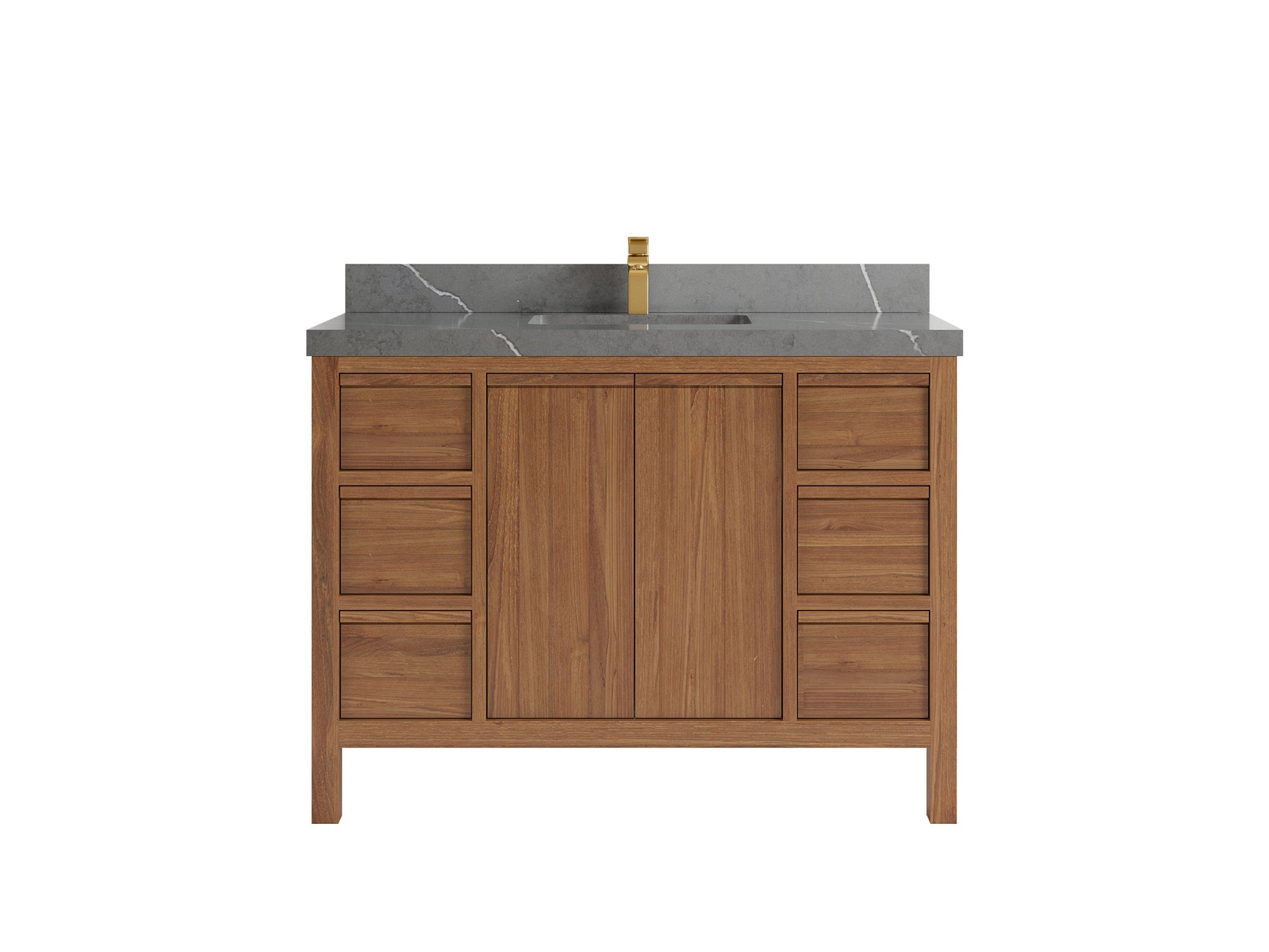 Elizabeth Teak 48 in. W x 22 in. D Single Sink Bathroom Vanity in Dark Natural with 2 in Piatra Gray Quartz Countertop