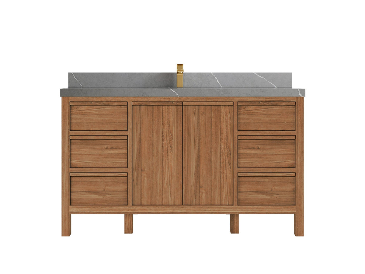 Elizabeth Teak 60 in. W x 22 in. D Single Sink Bathroom Vanity in Dark Natural with 2 in Piatra Gray Quartz Countertop