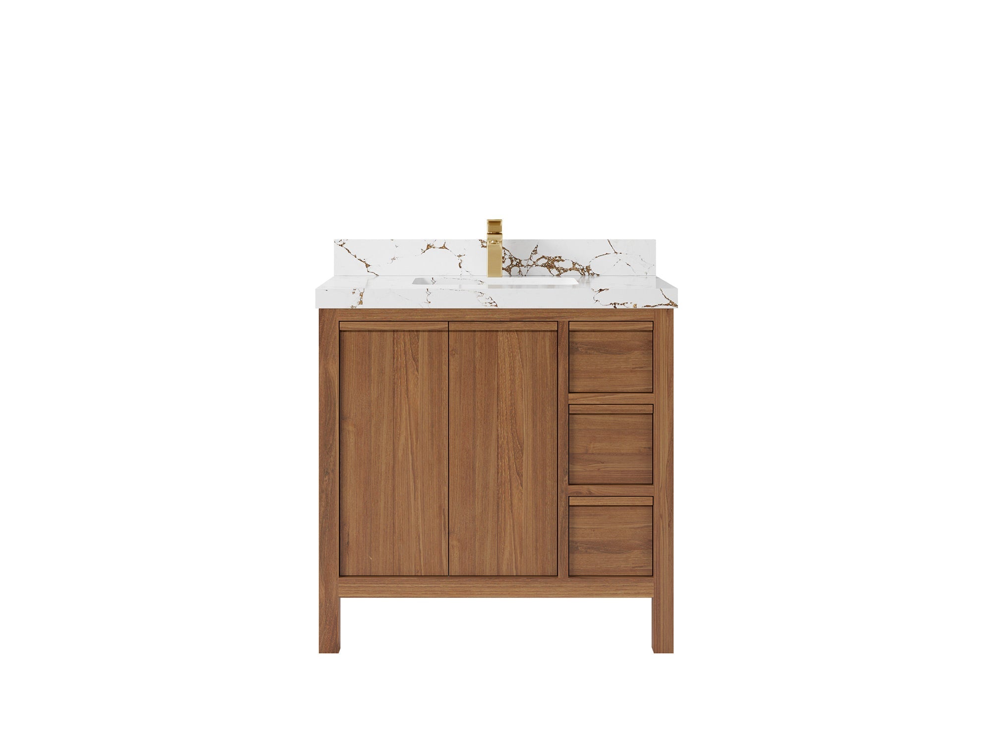 Elizabeth Teak 36 Left Offset in. W x 22 in. D Center Sink Bathroom Vanity in Dark Natural with 2 in Viola Brown Quartz Countertop