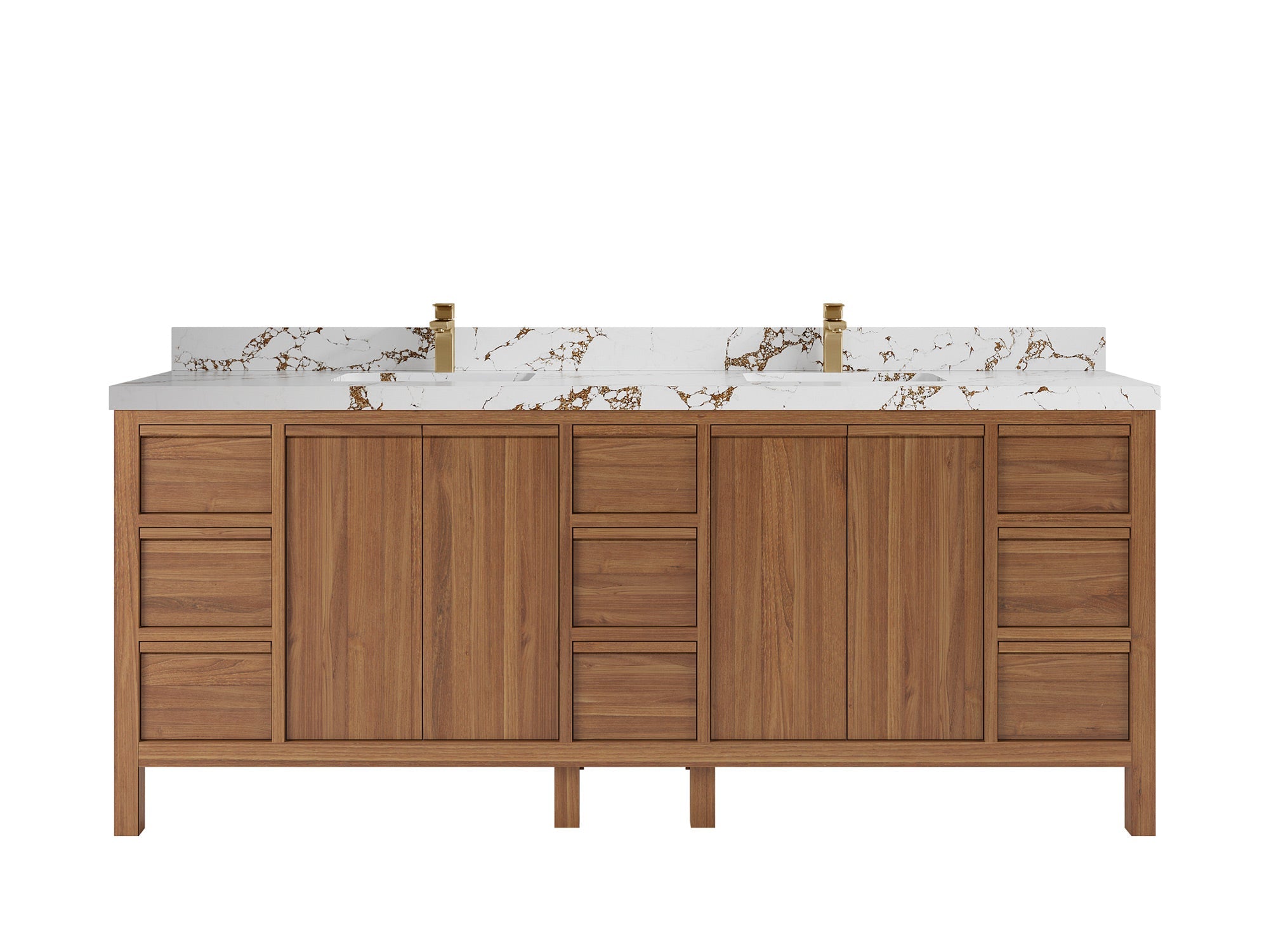 Elizabeth Teak 84 in. W x 22 in. D Double Sink Bathroom Vanity in Dark Natural with 2 in Viola Brown Quartz Countertop