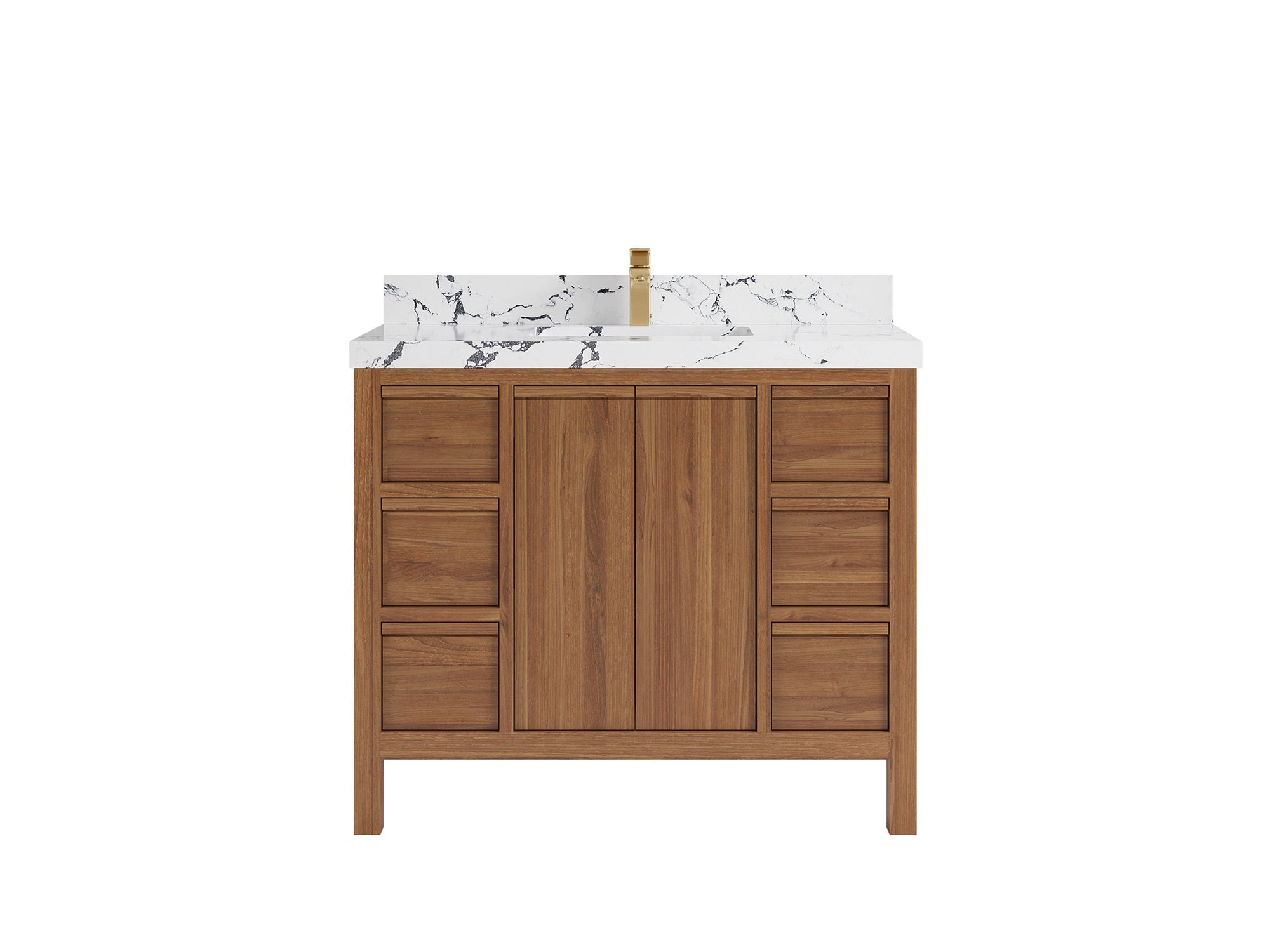 Elizabeth Teak 42 in. W x 22 in. D Single Sink Bathroom Vanity in Dark Natural with 2 in Viola Night Quartz Countertop