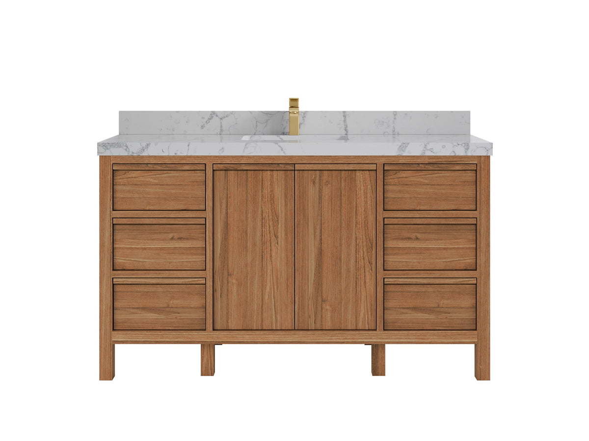 Elizabeth Teak 60 in. W x 22 in. D Single Sink Bathroom Vanity in Dark Natural with 2 in Venatino Quartz Countertop