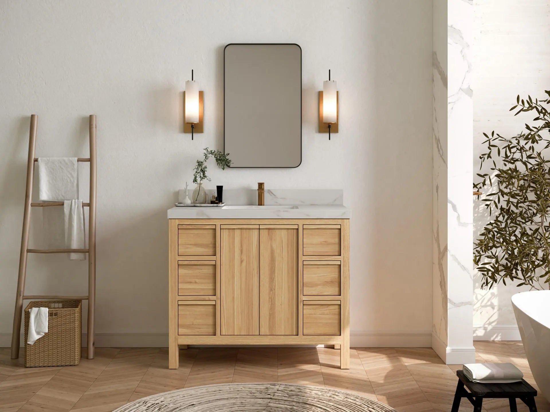 Elizabeth Teak 42 in. W x 22 in. D Single Sink Bathroom Vanity in Light Natural with Countertop - Full View