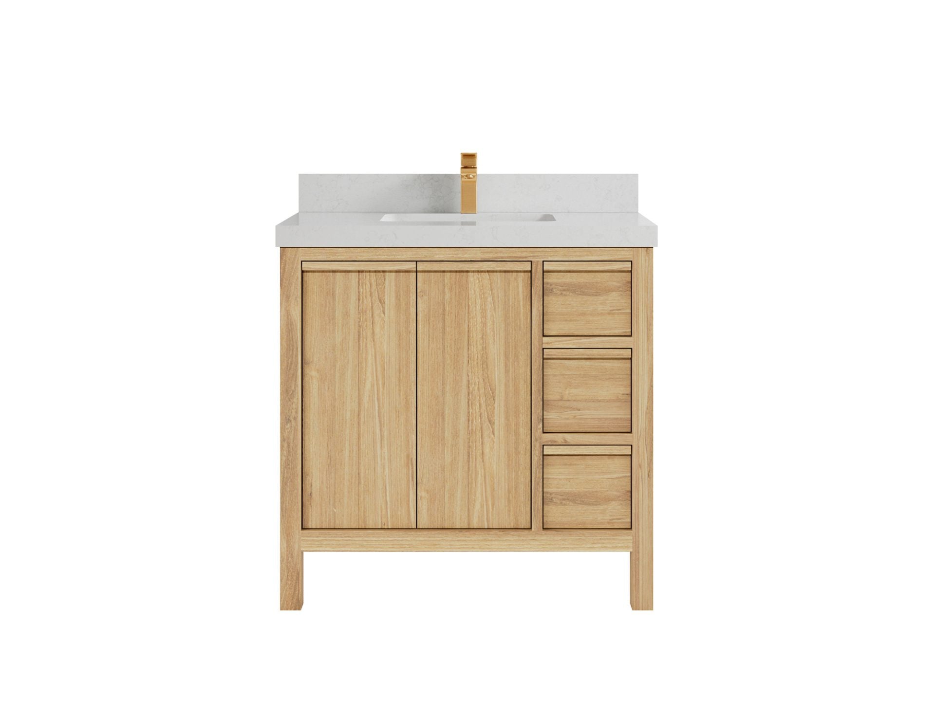 Elizabeth Teak 36 Left Offset in. W x 22 in. D Center Sink Bathroom Vanity in Light Natural with 2 in Carrara Quartz Countertop