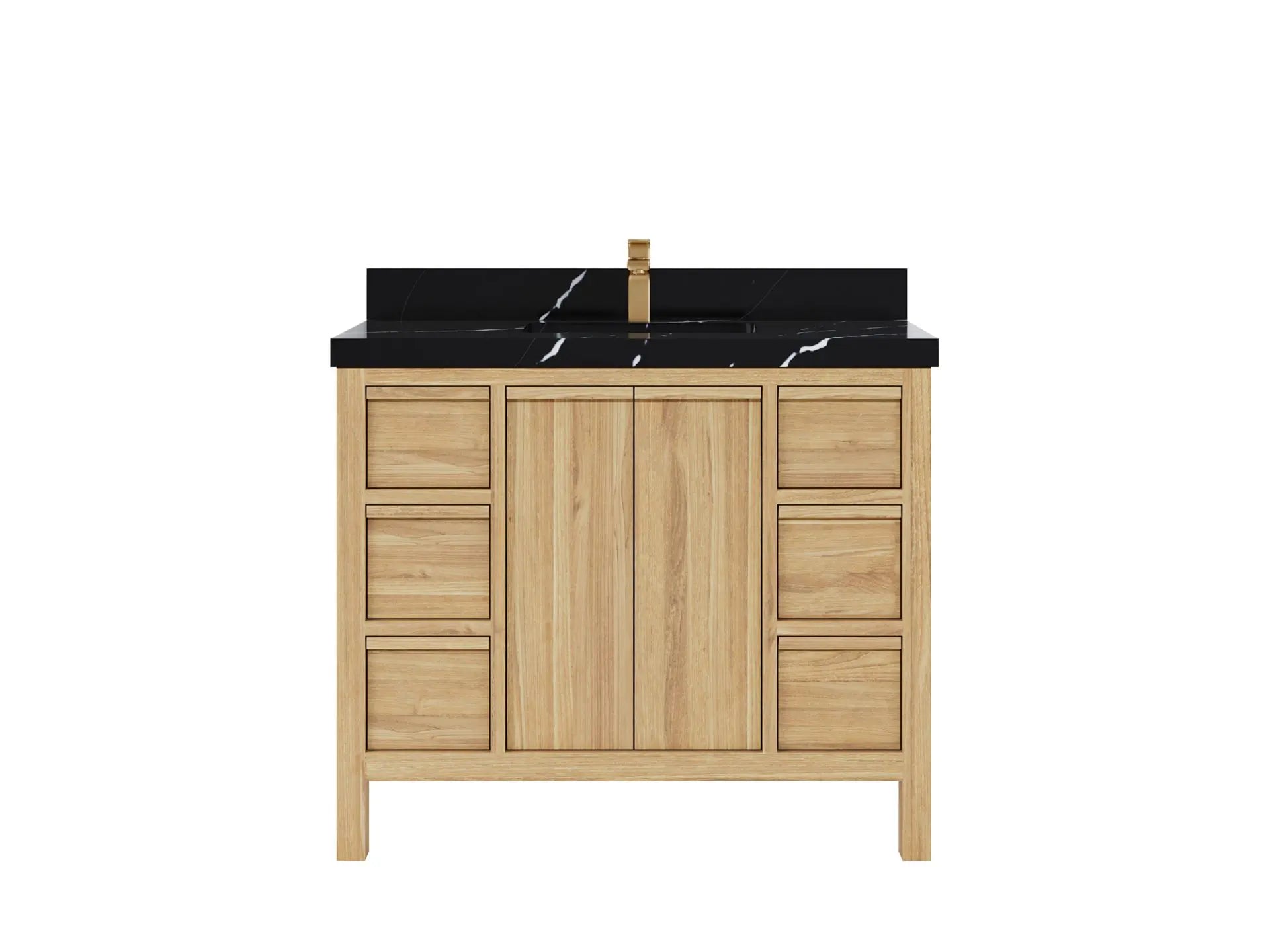 Elizabeth Teak 42 in. W x 22 in. D Single Sink Bathroom Vanity in Light Natural with 2 in Calacatta Black Quartz Countertop