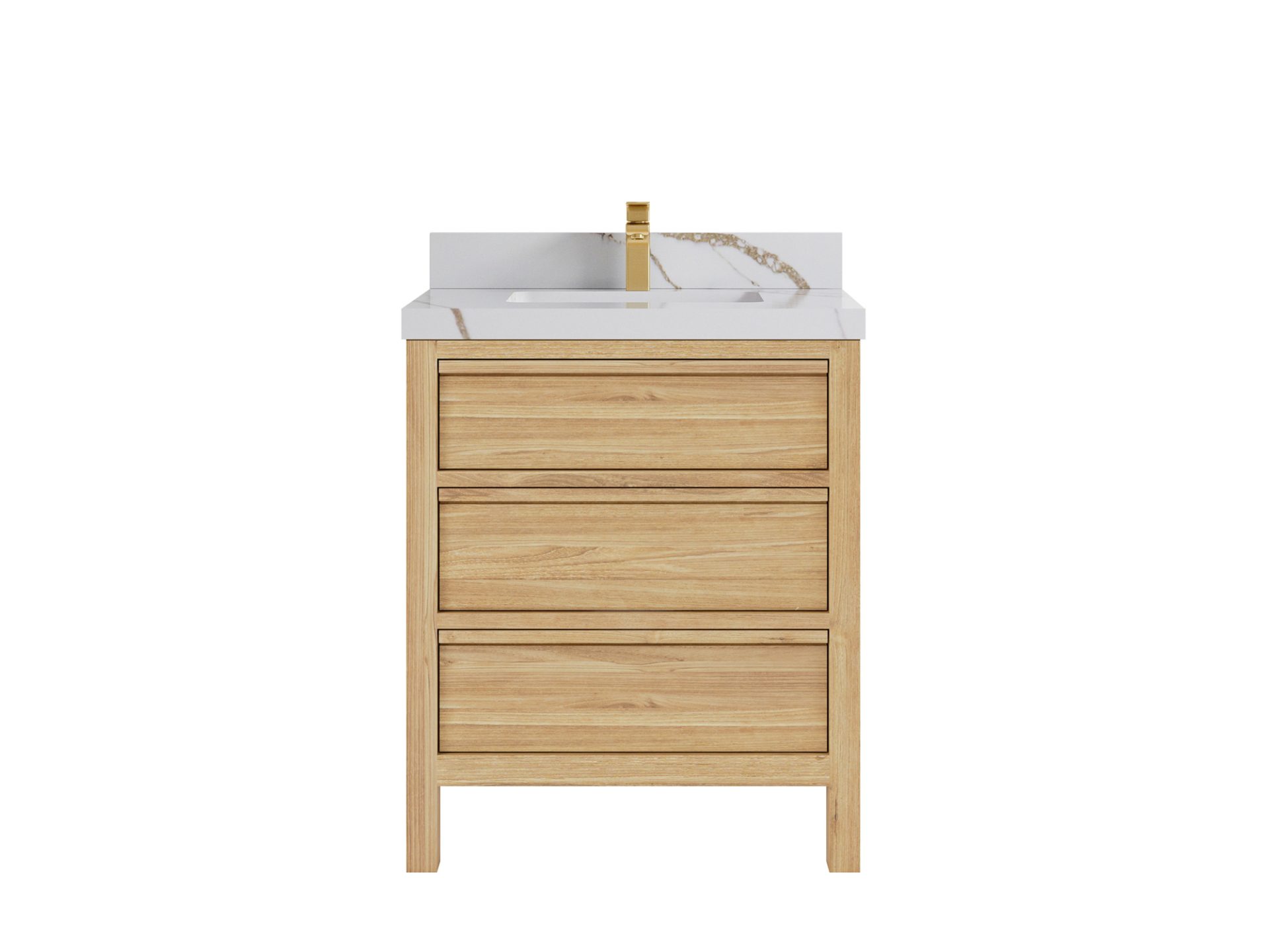 Elizabeth Teak 30 in. W x 22 in. D Single Sink Bathroom Vanity in Light Natural with 2 in Calacatta Gold Quartz Countertop