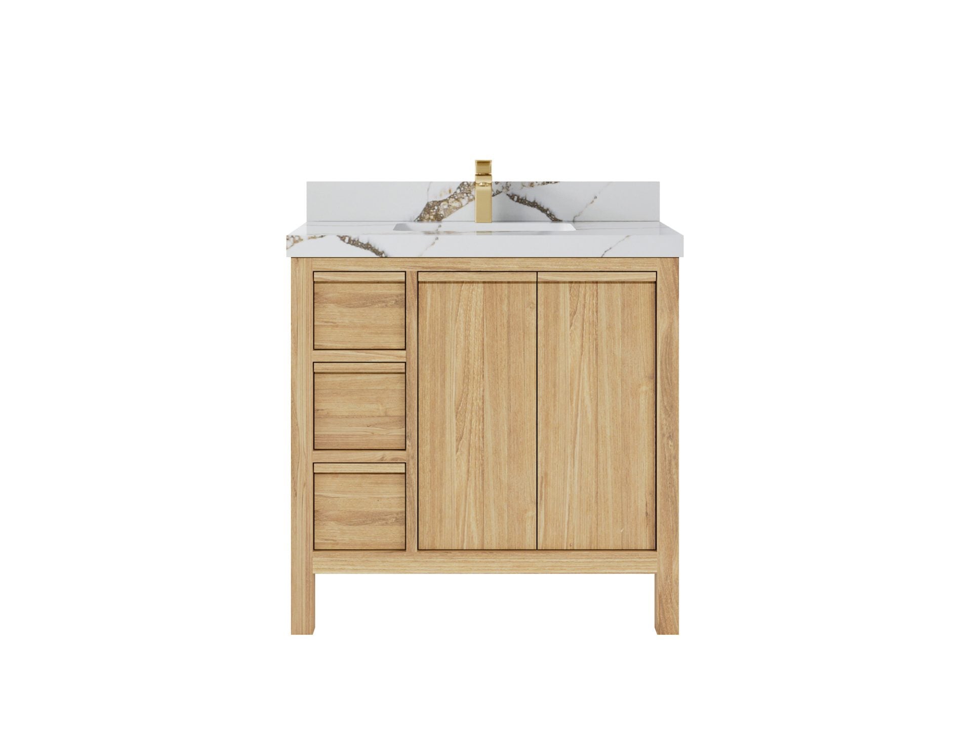 Elizabeth Teak 36 Right Offset in. W x 22 in. D Center Sink Bathroom Vanity in Light Natural with 2 in Calacatta Gold Quartz Countertop