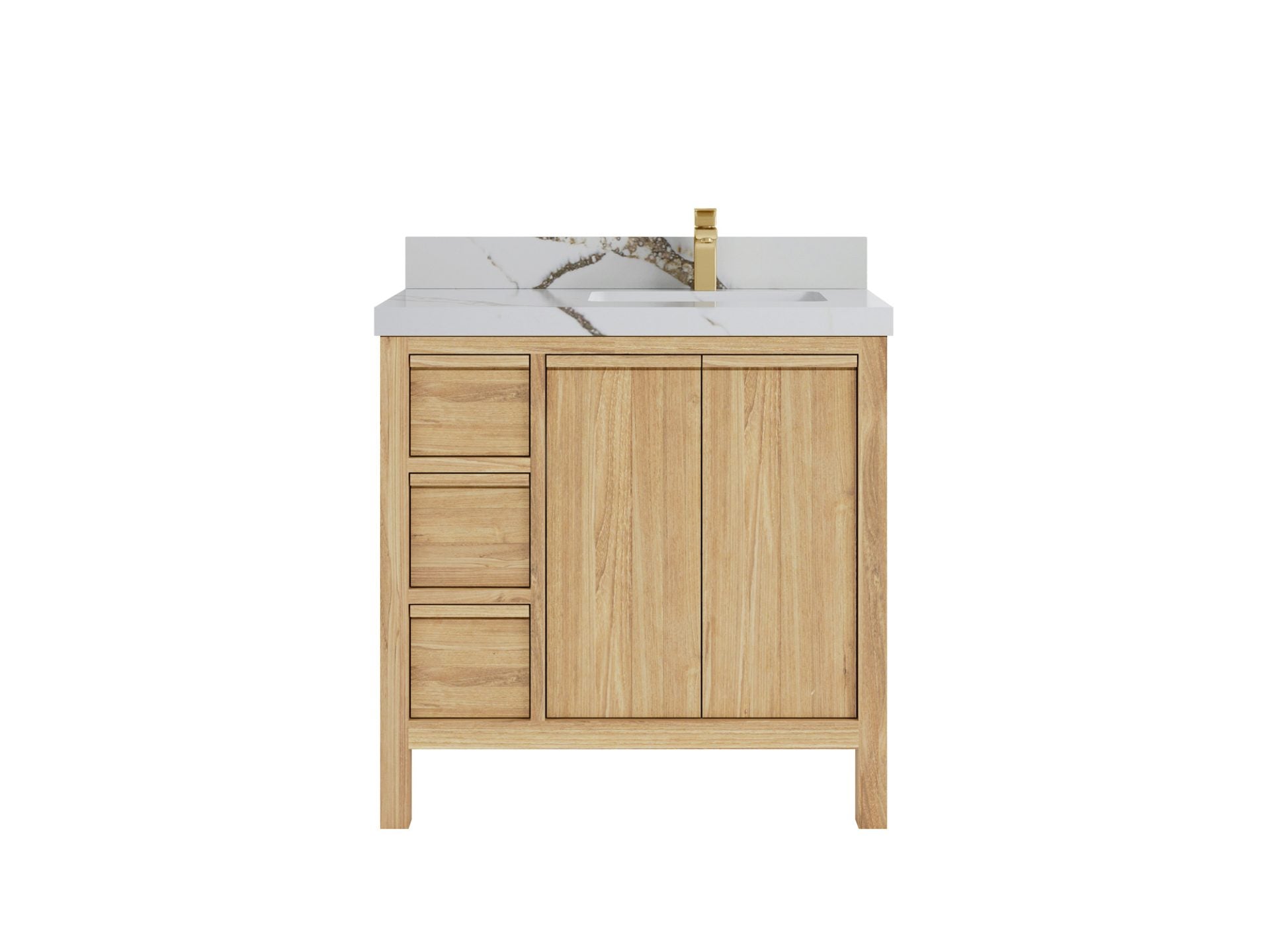 Elizabeth Teak 36 Right Offset in. W x 22 in. D Single Sink Bathroom Vanity in Light Natural with 2 in Calacatta Gold Quartz Countertop