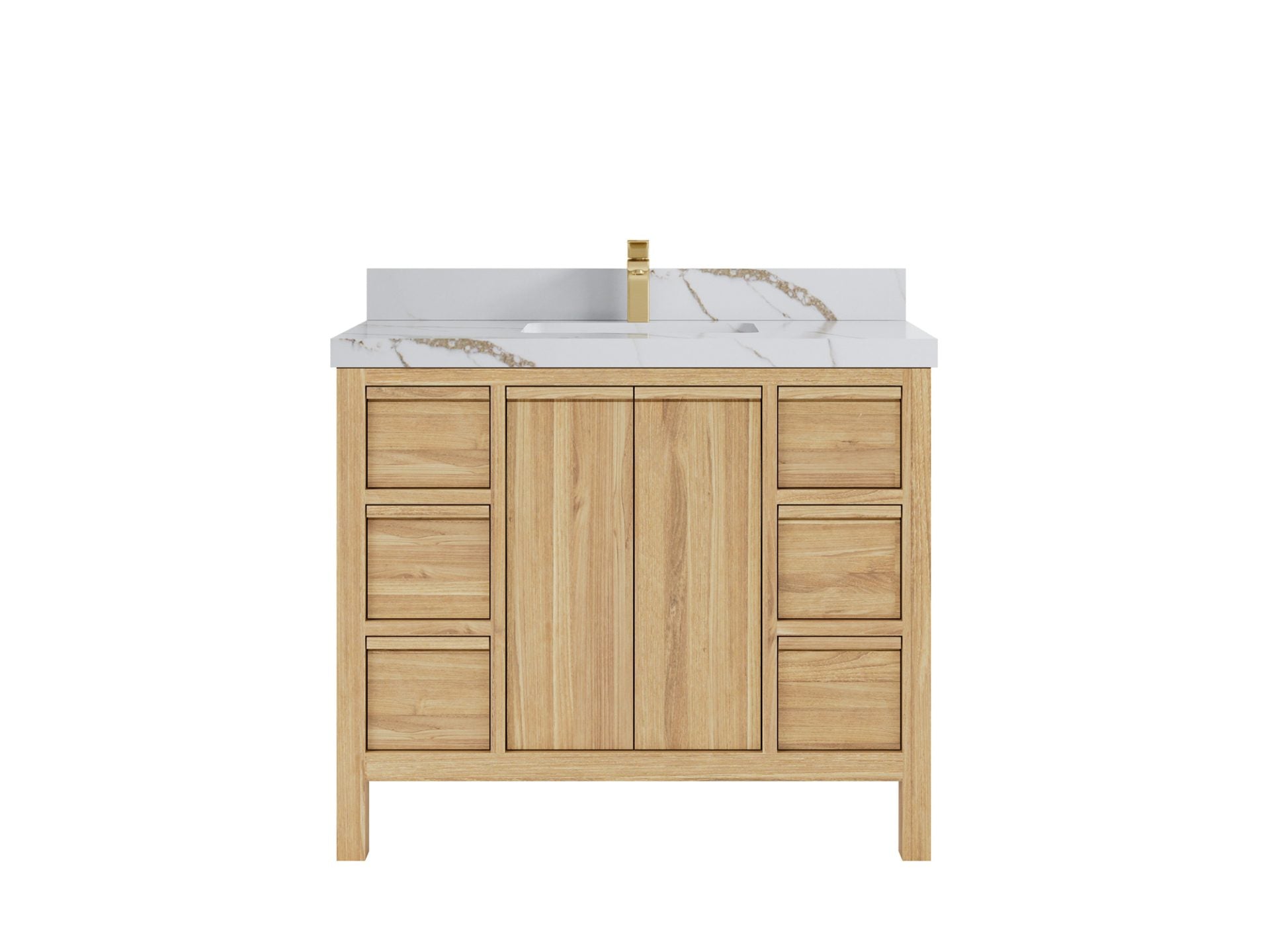 Elizabeth Teak 42 in. W x 22 in. D Single Sink Bathroom Vanity in Light Natural with 2 in Calacatta Gold Quartz Countertop