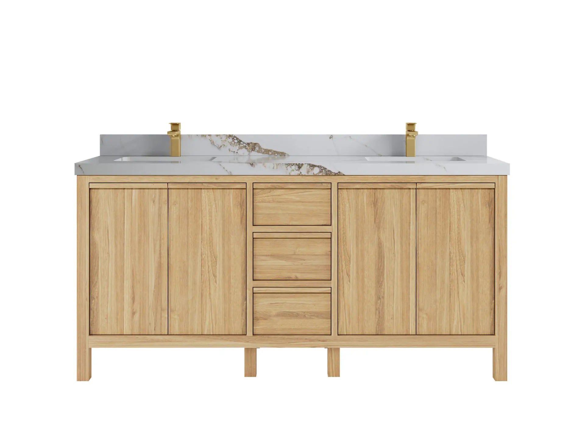 Elizabeth Teak 72 in. W x 22 in. D Double Sink Bathroom Vanity in Light Natural with 2 in Calacatta Gold Quartz Countertop