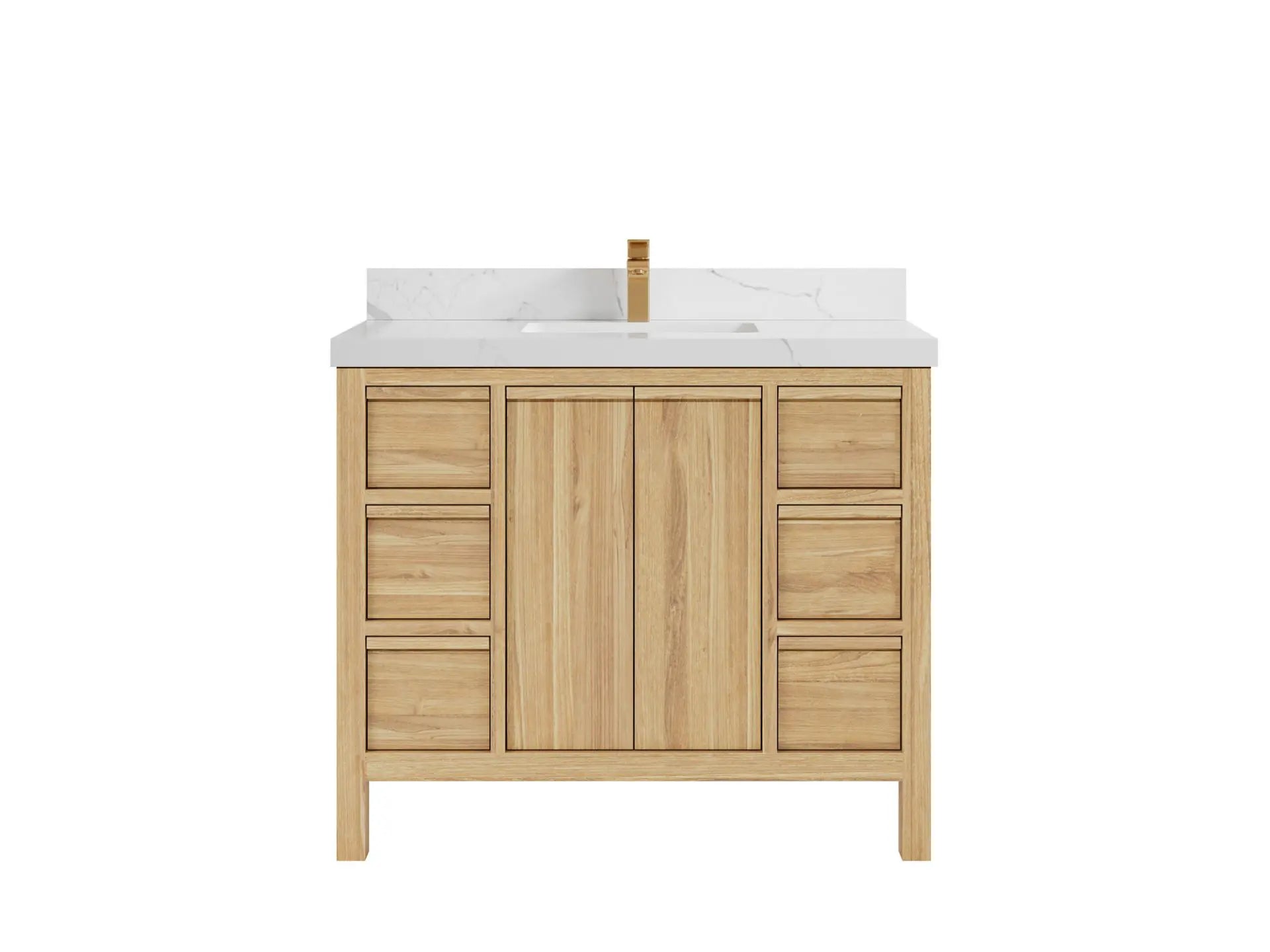 Elizabeth Teak 42 in. W x 22 in. D Single Sink Bathroom Vanity in Light Natural with 2 in Calacatta Laza Quartz Countertop