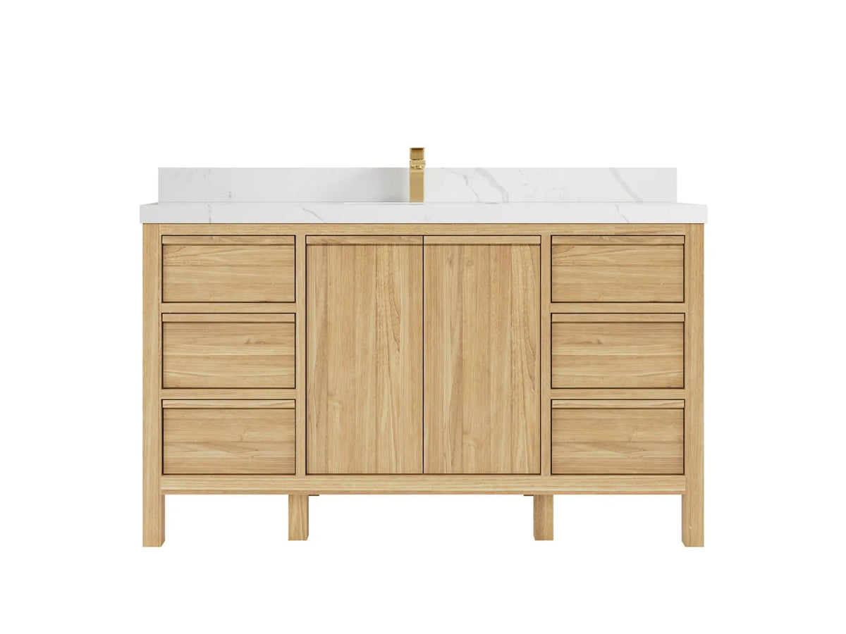Elizabeth Teak 60 in. W x 22 in. D Single Sink Bathroom Vanity in Light Natural with Countertop - Clear View