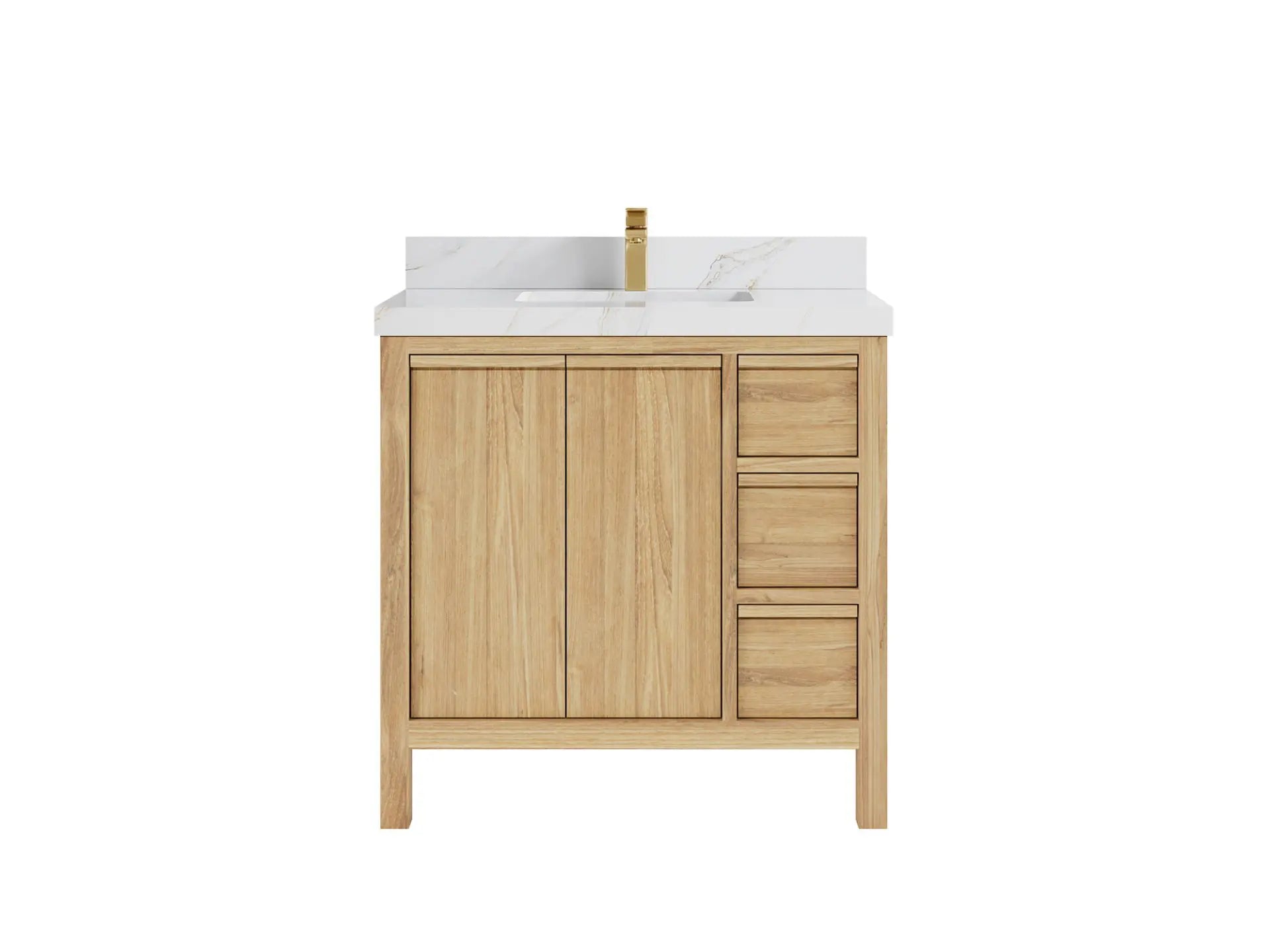 Elizabeth Teak 36 Left Offset in. W x 22 in. D Center Sink Bathroom Vanity in Light Natural with Countertop - Clear View