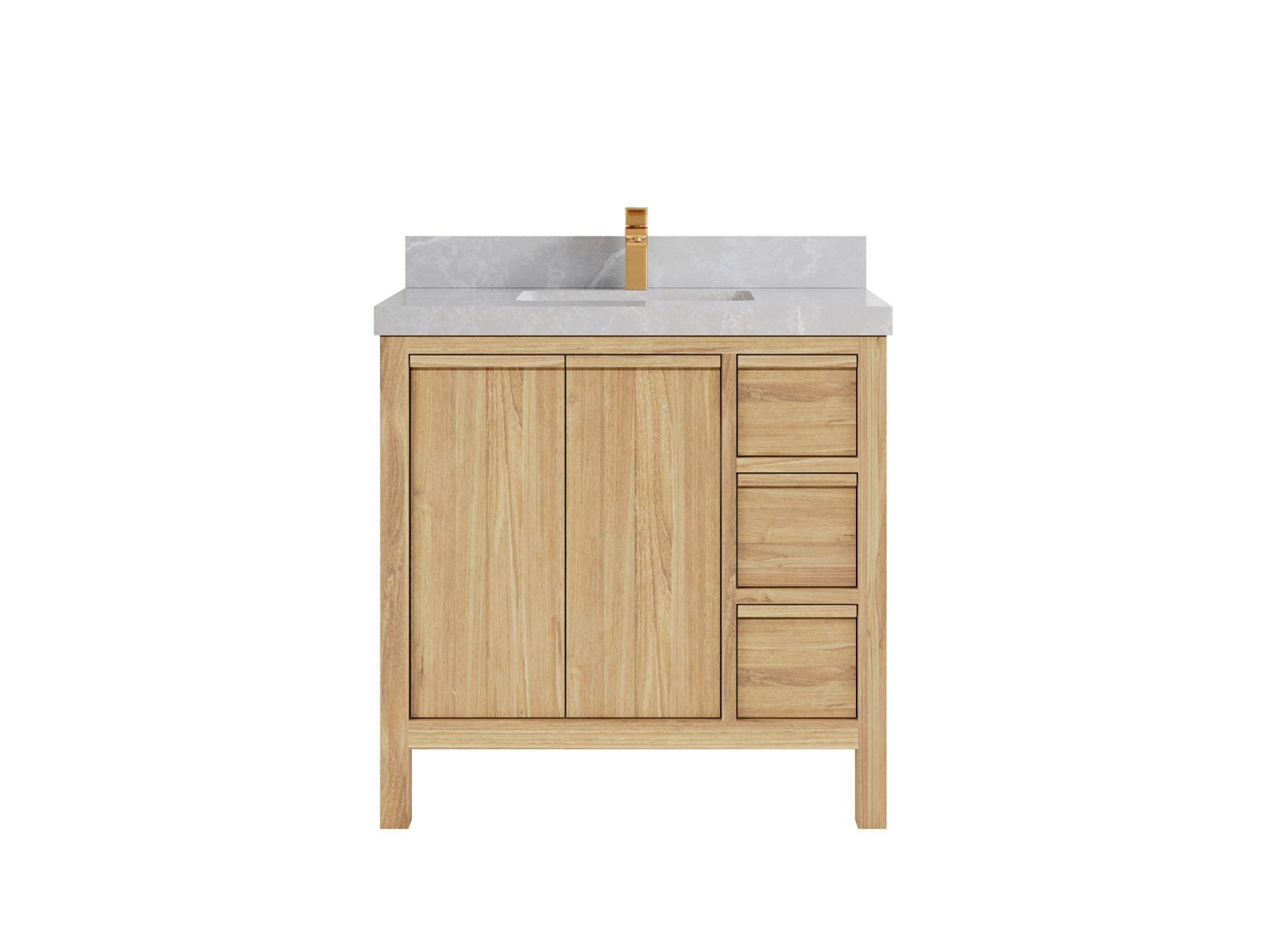 Elizabeth Teak 36 Left Offset in. W x 22 in. D Center Sink Bathroom Vanity in Light Natural with 2 in Pearl Light Gray Quartz Countertop