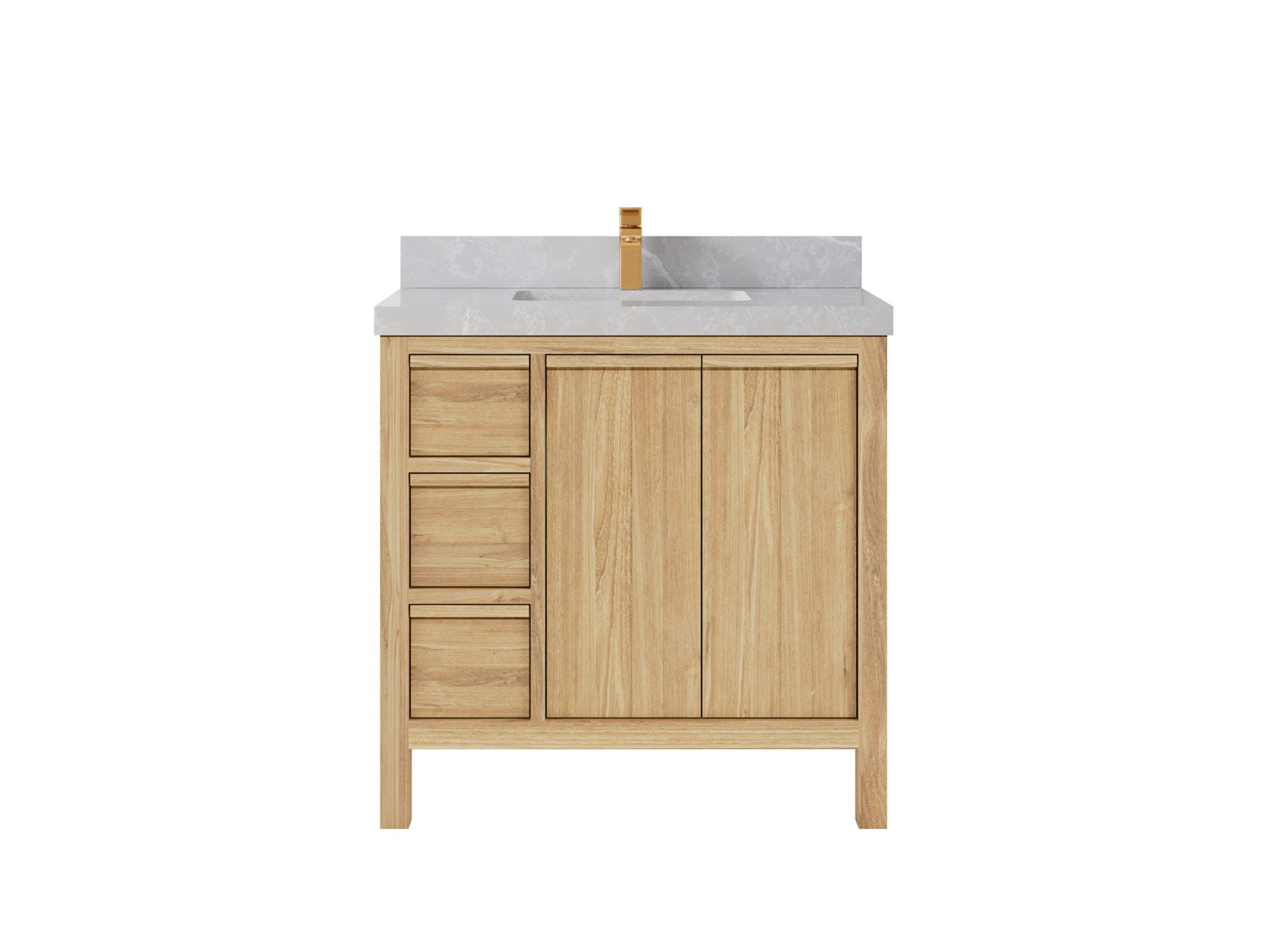 Elizabeth Teak 36 Right Offset in. W x 22 in. D Center Sink Bathroom Vanity in Light Natural with 2 in Pearl Light Gray Quartz Countertop