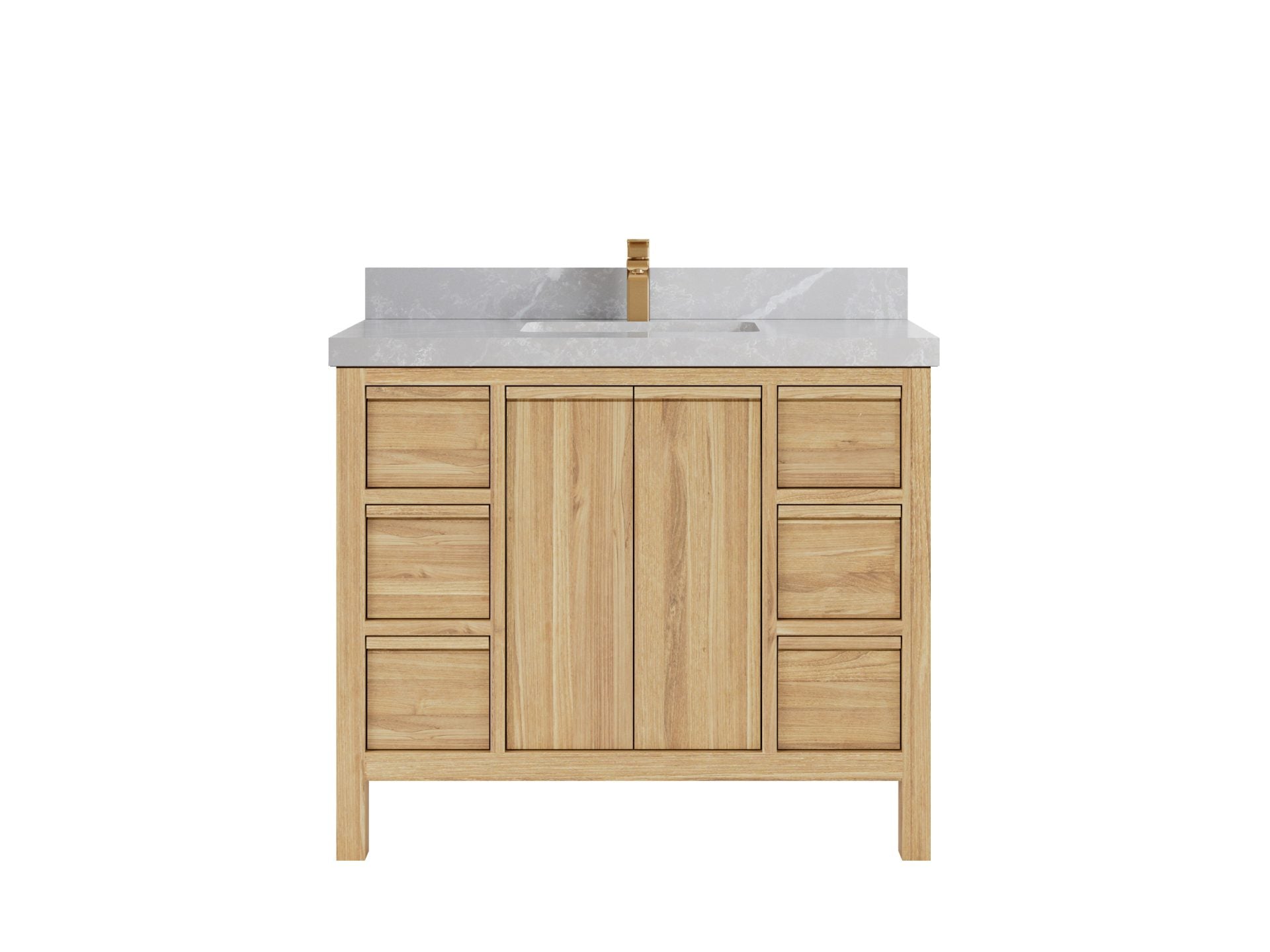 Elizabeth Teak 42 in. W x 22 in. D Single Sink Bathroom Vanity in Light Natural with 2 in Pearl Light Gray Quartz Countertop