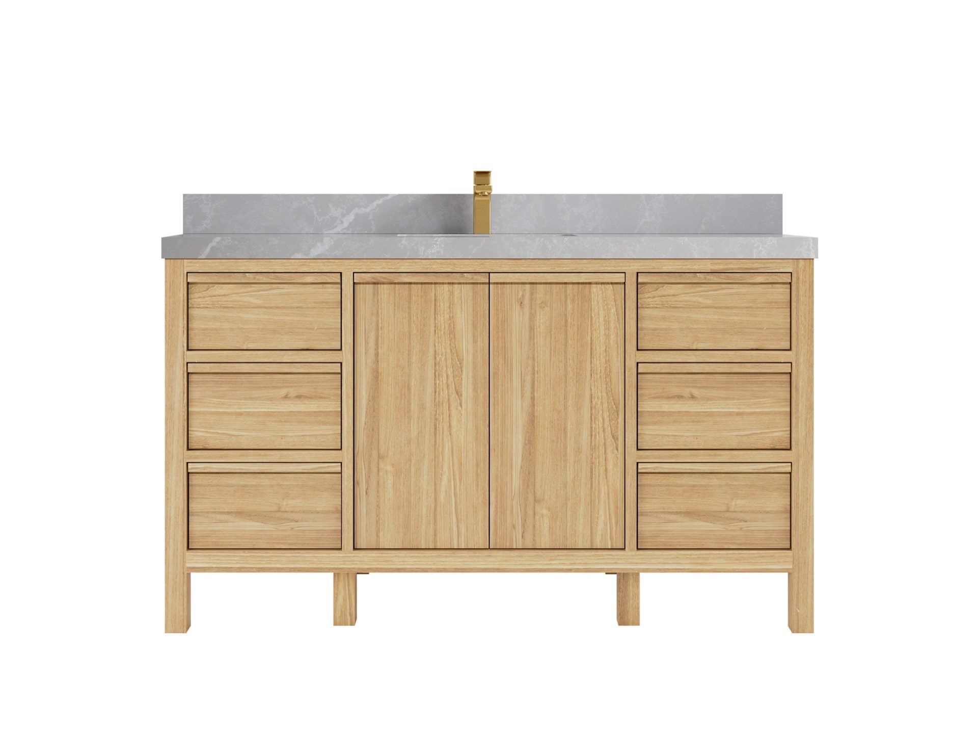 Elizabeth Teak 60 in. W x 22 in. D Single Sink Bathroom Vanity in Light Natural with 2 in Pearl Light Gray Quartz Countertop