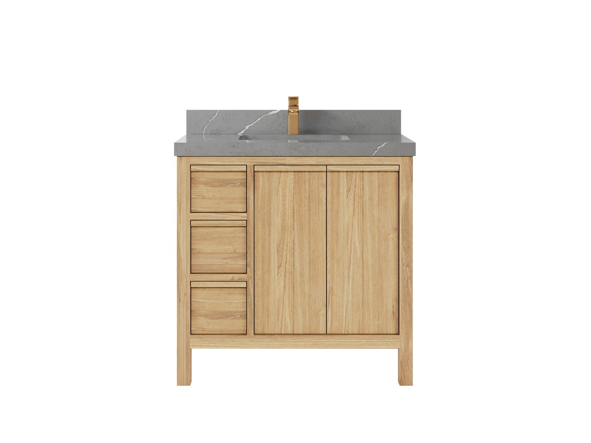 Elizabeth Teak 36 Right Offset in. W x 22 in. D Center Sink Bathroom Vanity in Light Natural with 2 in Piatra Gray Quartz Countertop