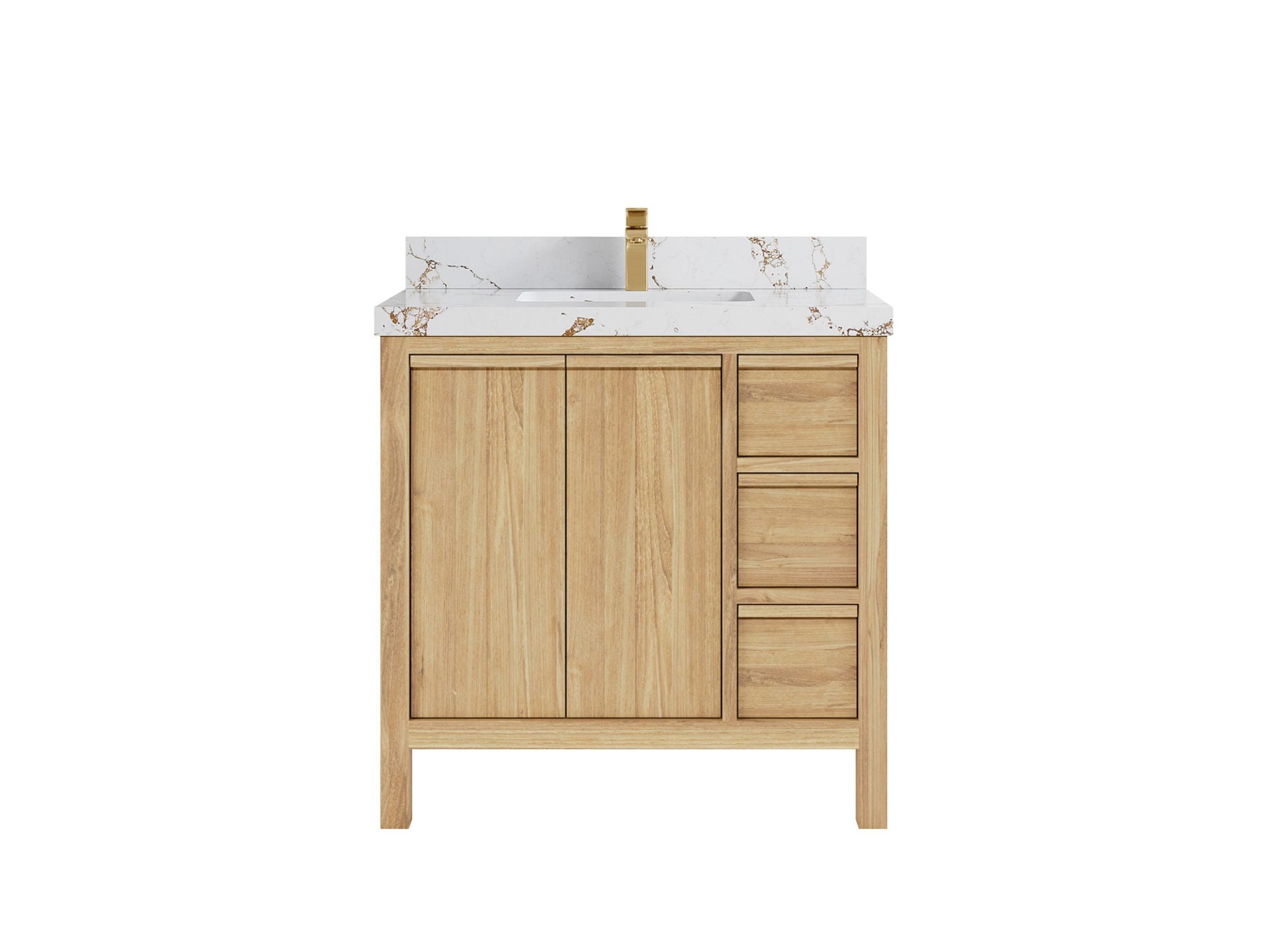 Elizabeth Teak 36 Left Offset in. W x 22 in. D Center Sink Bathroom Vanity in Light Natural with 2 in Viola Gold Quartz Countertop