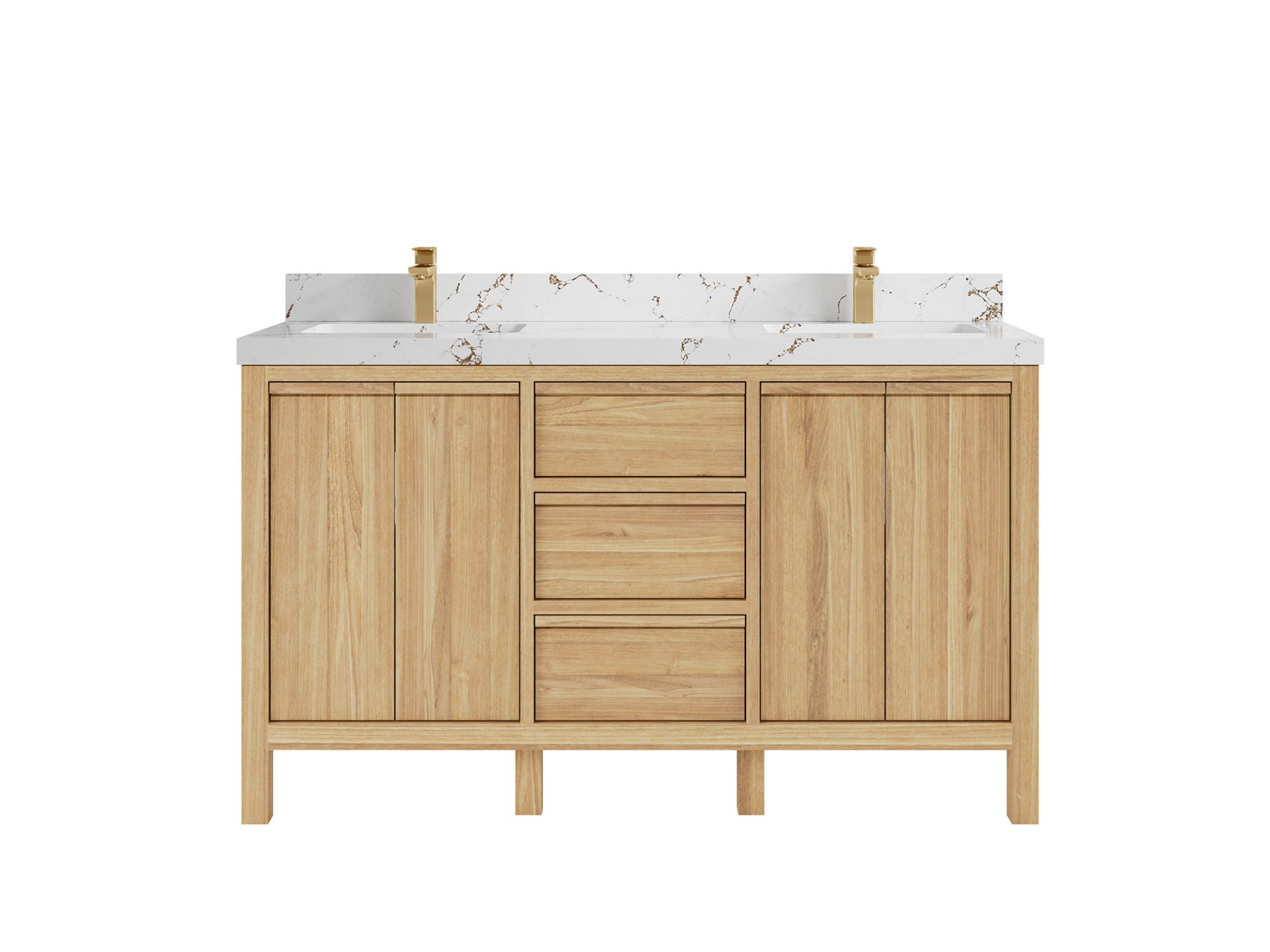 Elizabeth Teak 60 in. W x 22 in. D Double Sink Bathroom Vanity in Light Natural with 2 in Viola Brown Quartz Countertop
