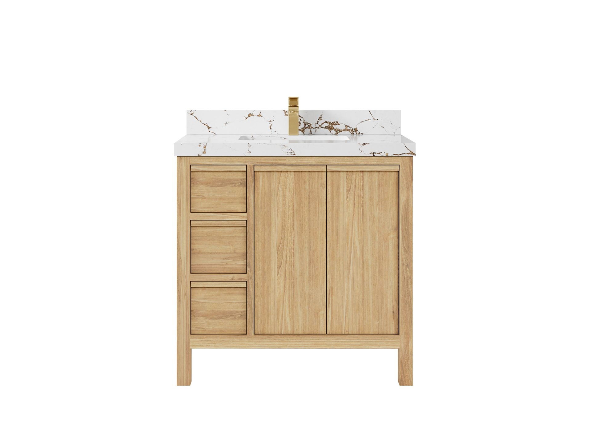 Elizabeth Teak 36 Right Offset in. W x 22 in. D Center Sink Bathroom Vanity in Light Natural with 2 in Viola Brown Quartz Countertop