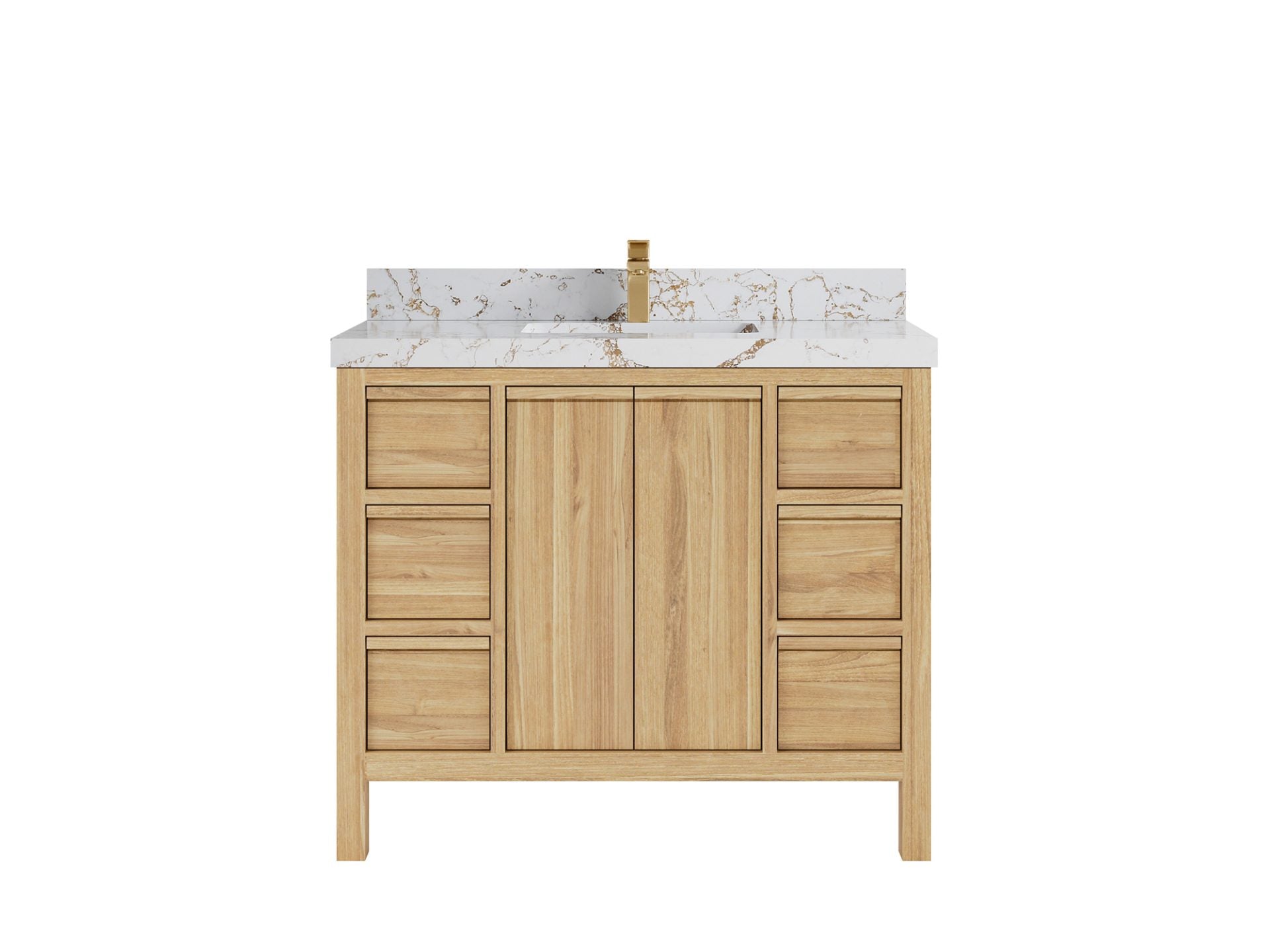 Elizabeth Teak 42 in. W x 22 in. D Single Sink Bathroom Vanity in Light Natural with 2 in Viola Gold Quartz Countertop