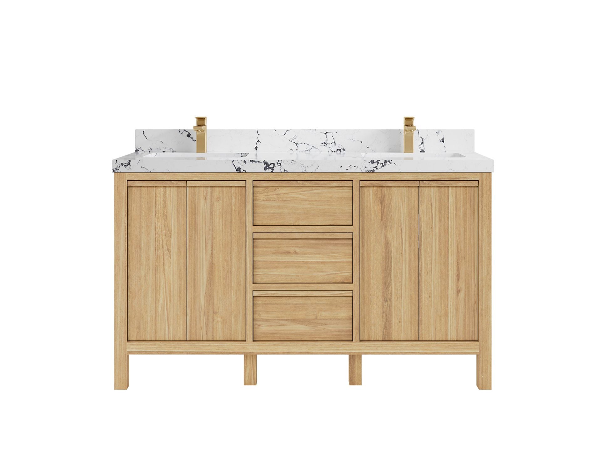 Elizabeth Teak 60 in. W x 22 in. D Double Sink Bathroom Vanity in Light Natural with 2 in Viola Night Quartz Countertop