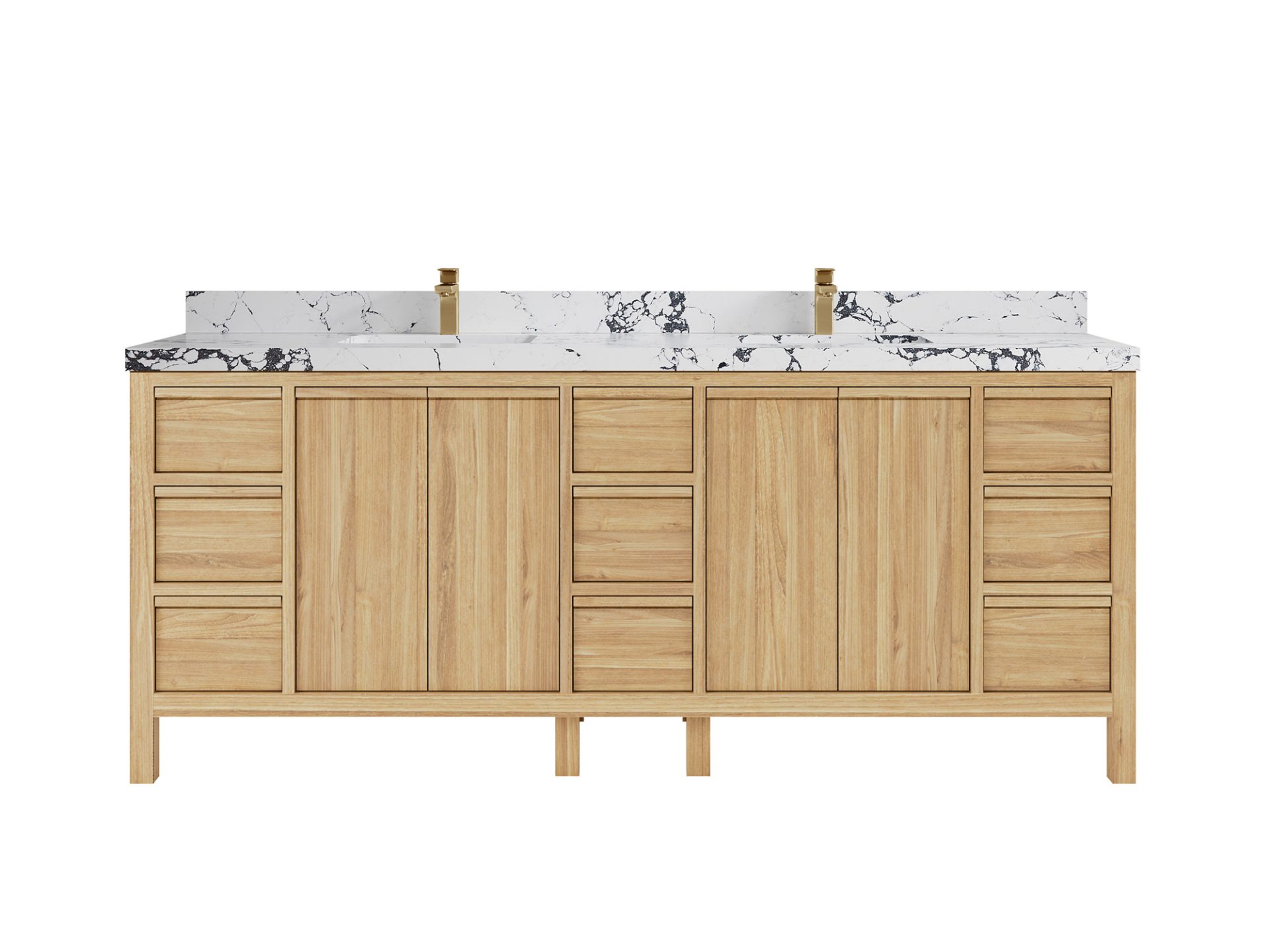 Elizabeth Teak 84 in. W x 22 in. D Double Sink Bathroom Vanity in Light Natural with 2 in Viola Night Quartz Countertop