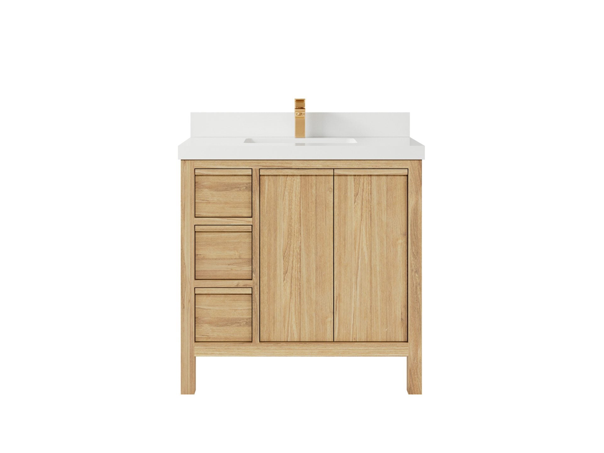Elizabeth Teak 36 Right Offset in. W x 22 in. D Center Sink Bathroom Vanity in Light Natural with 2 in White Quartz Countertop