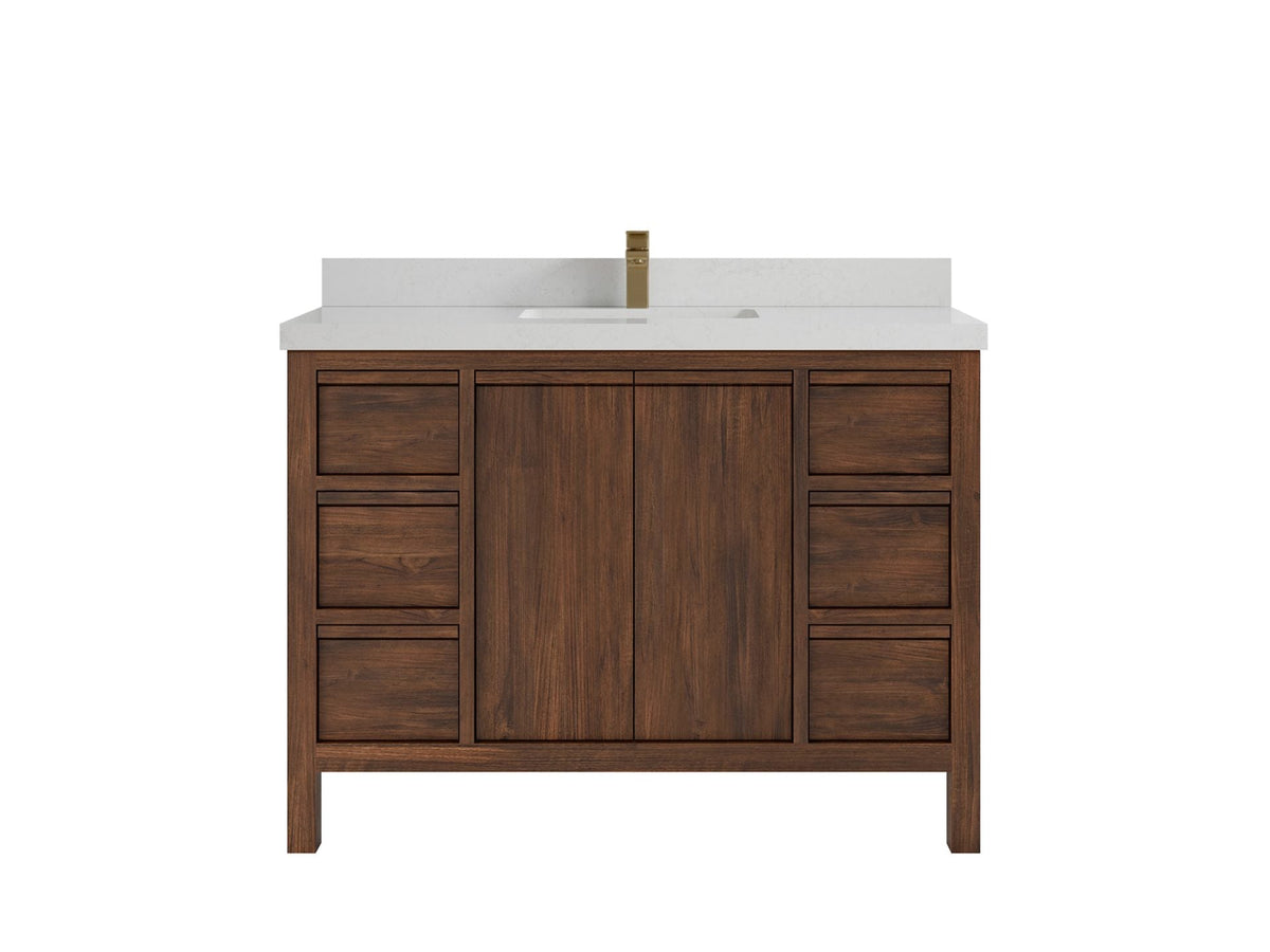 Elizabeth Teak 48 in. W x 22 in. D Single Sink Bathroom Vanity in Dark Walnut with 2 in Carrara Quartz Countertop