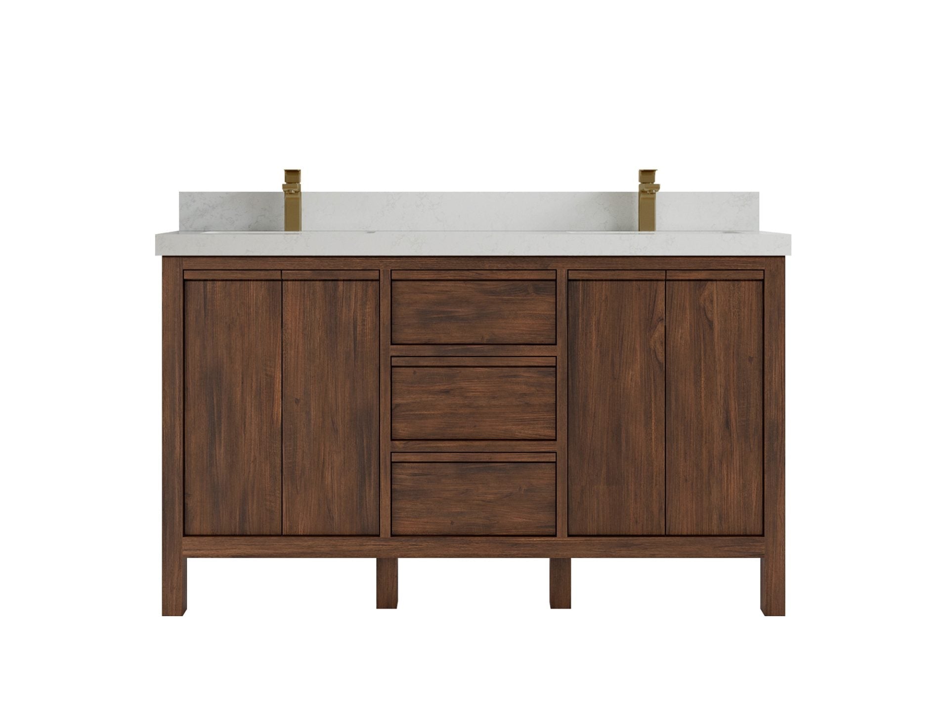 Elizabeth Teak 60 in. W x 22 in. D Double Sink Bathroom Vanity in Dark Walnut with 2 in Carrara Quartz Countertop