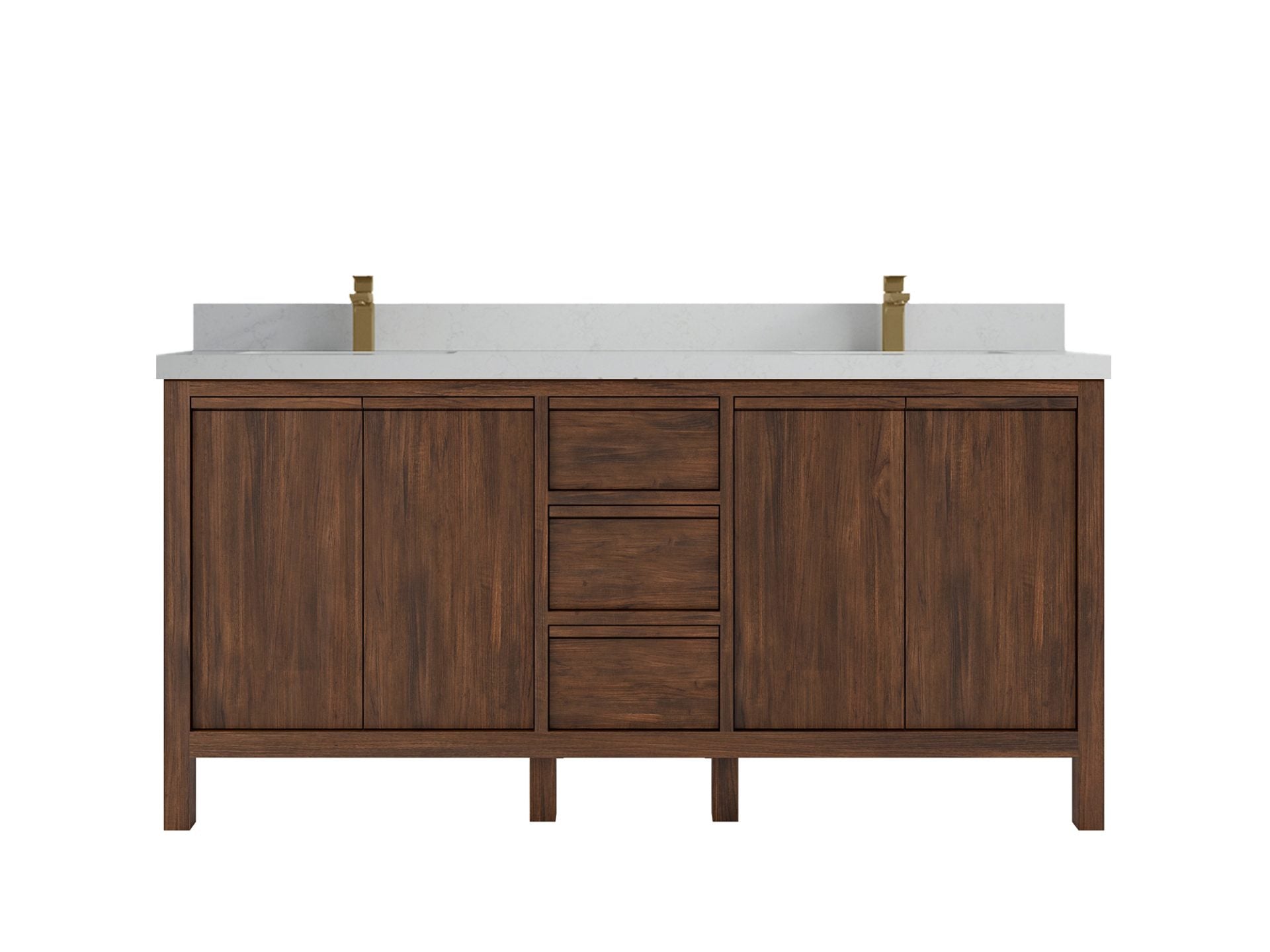 Elizabeth Teak 72 in. W x 22 in. D Double Sink Bathroom Vanity in Dark Walnut with 2 in Carrara Quartz Countertop