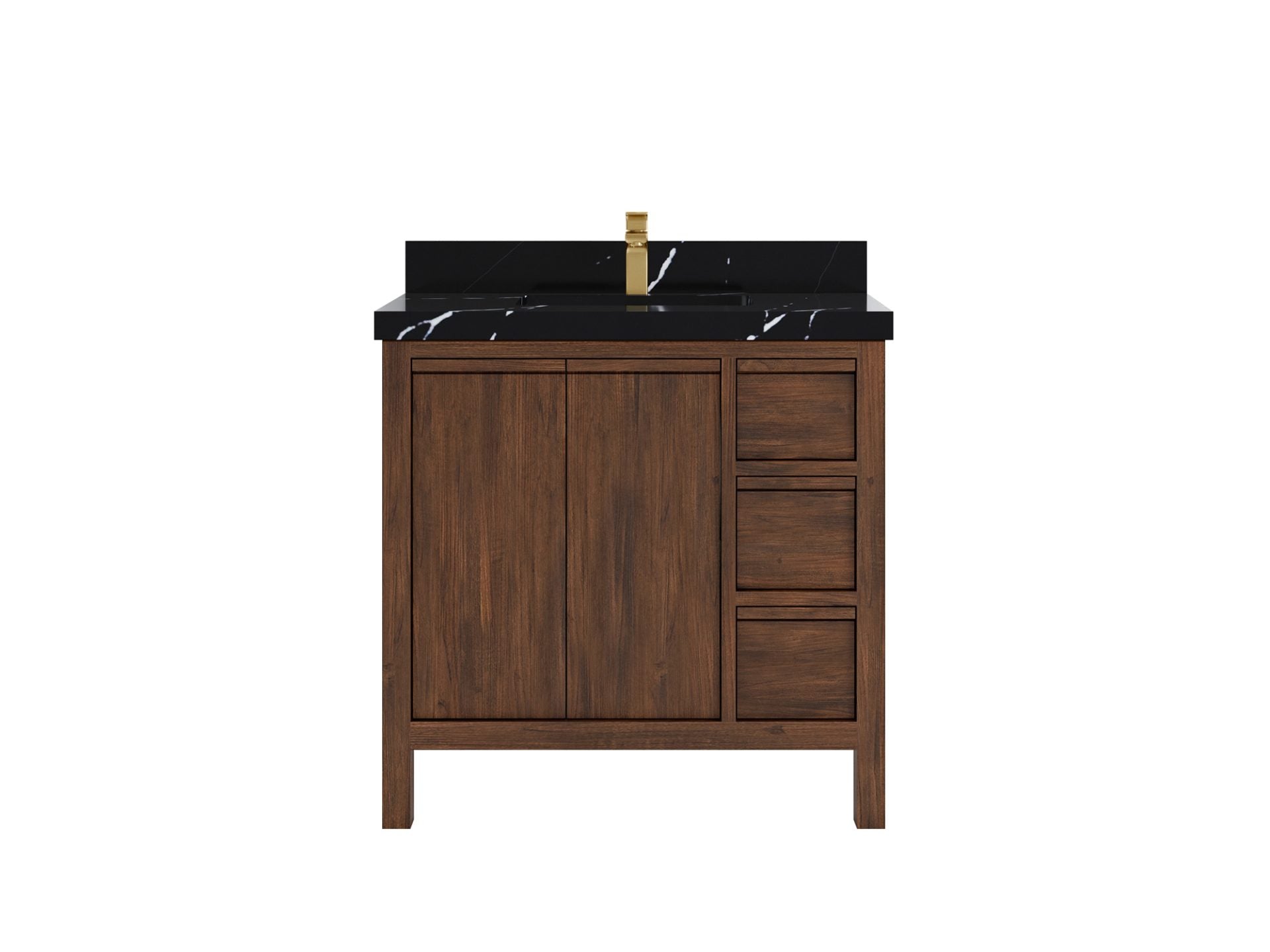 Elizabeth Teak 36 Left Offset in. W x 22 in. D Center Sink Bathroom Vanity in Dark Walnut with 2 in Calacatta Black Quartz Countertop